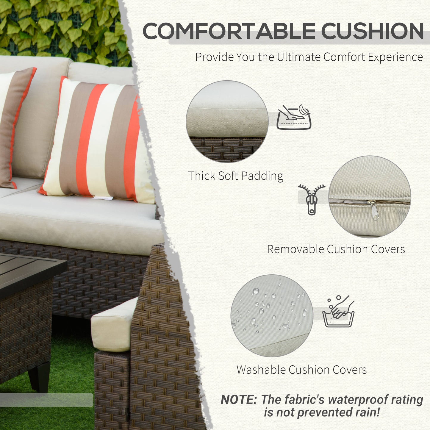 Outsunny 8 Pieces Patio Wicker Sofa Set, Outdoor PE Rattan Sectional Conversation Furniture Set w/ Aluminum Plate Top Table, Side Table & Cushion for Garden, Backyard, Beige