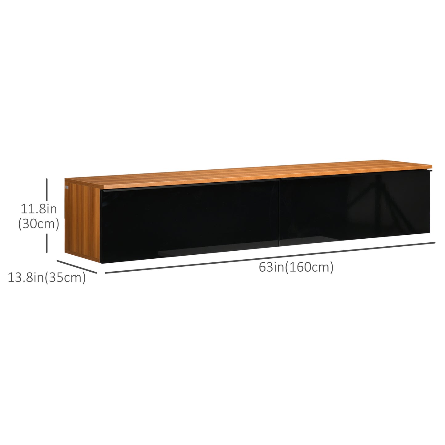 Floating TV Stand Cabinet for TVs up to 70" with High Gloss Effect, Wall Mounted Entertainment Unit with Storage Cupboards, Brown and Black