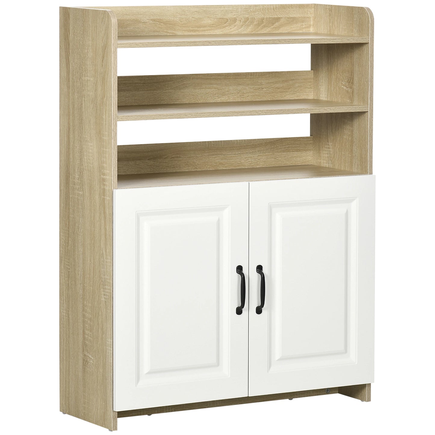 Shoe Storage with Double Doors and Open Shelves 12 Pair Shoe Storage Organizer for Entryway Hallway Natural and White