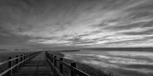 The long wooden footbridge. Dark version.