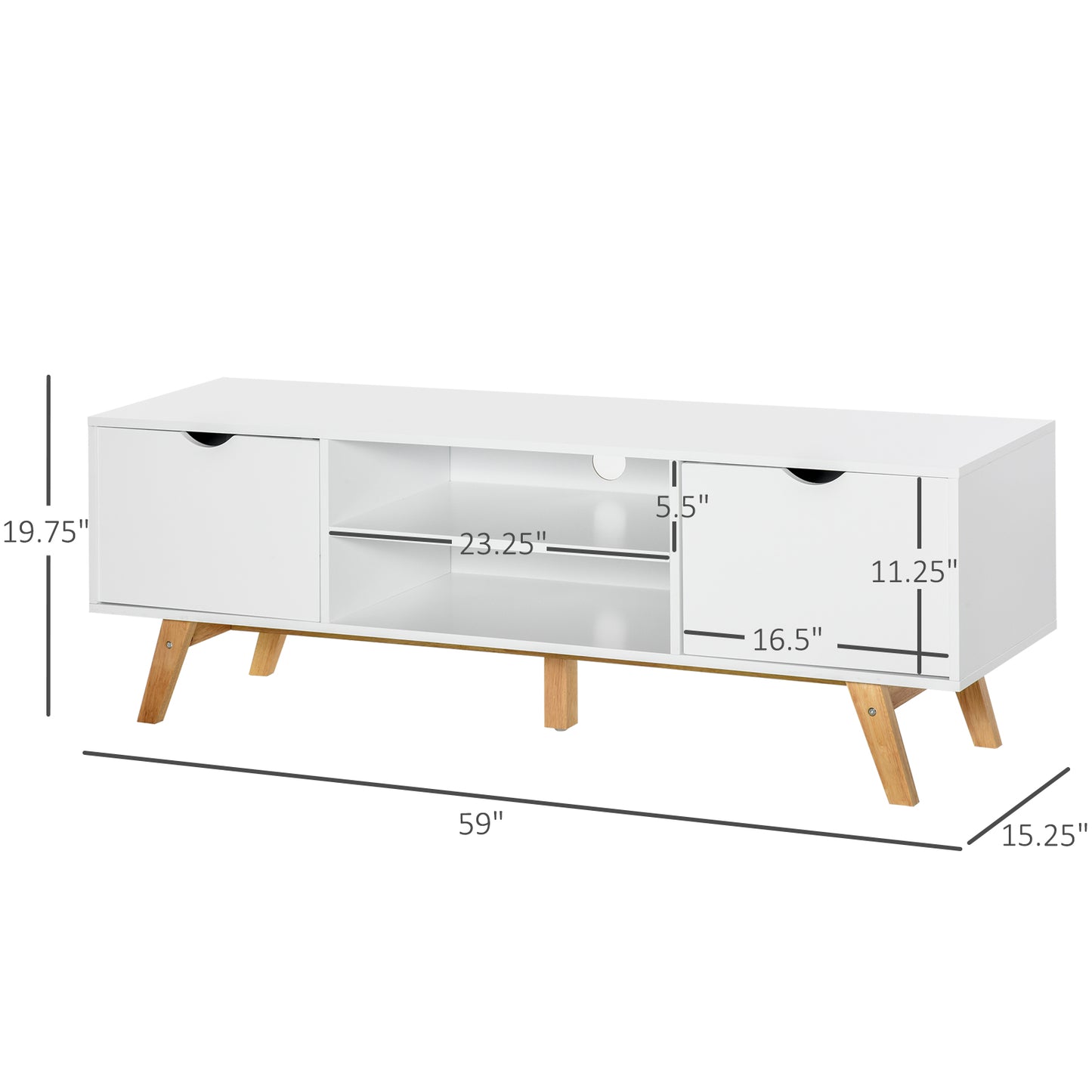 Modern Wooden TV Stand with 2 Storage Cabinet Stand for TV's up to 65" for Living Room Office, Storage Entertainment Center, White