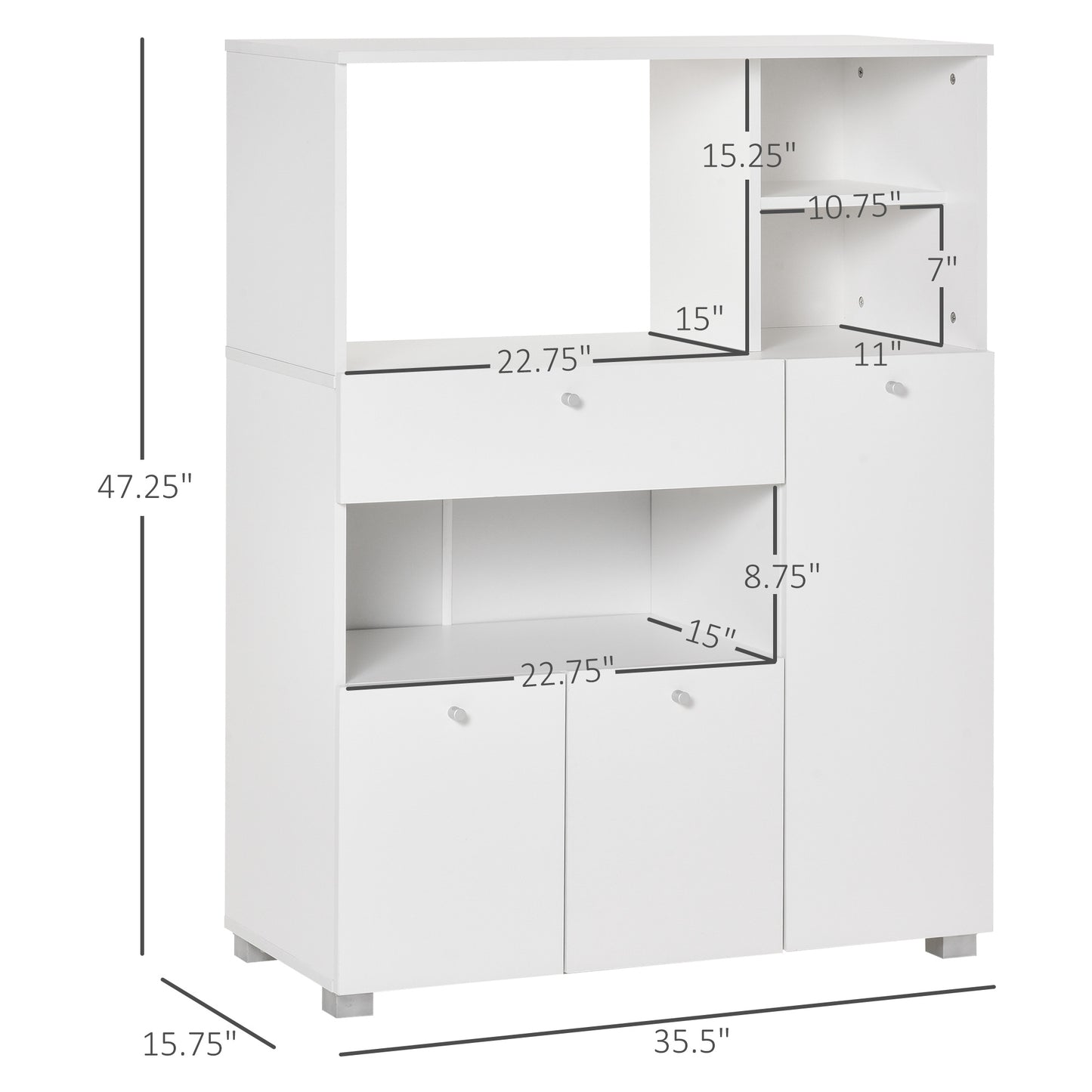 Compact Kitchen Pantry Buffet Server Hutch Storage Cabinet with Microwave Oven Stand Drawer and Shelves, White