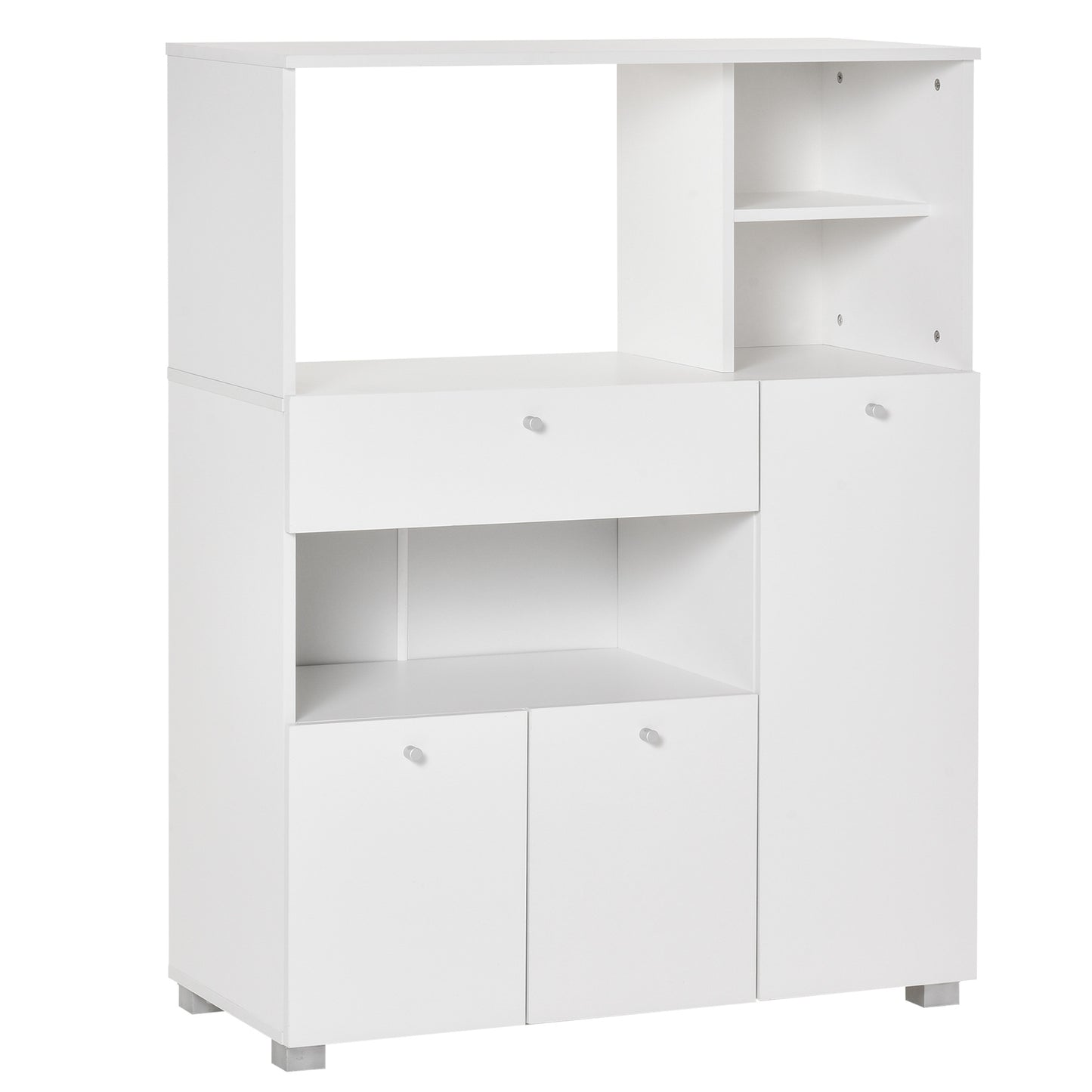 Compact Kitchen Pantry Buffet Server Hutch Storage Cabinet with Microwave Oven Stand Drawer and Shelves, White