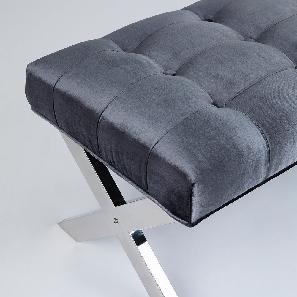 Emma Charcoal Velvet Fabric Bench