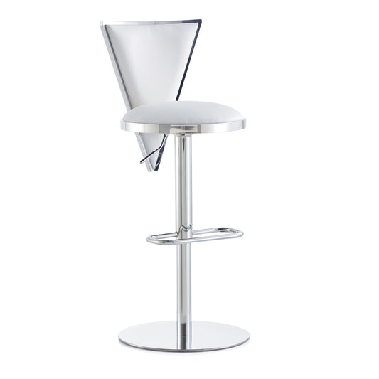 Diva Adjustable Bar Stool: White Aspen PU Polished Steel finish