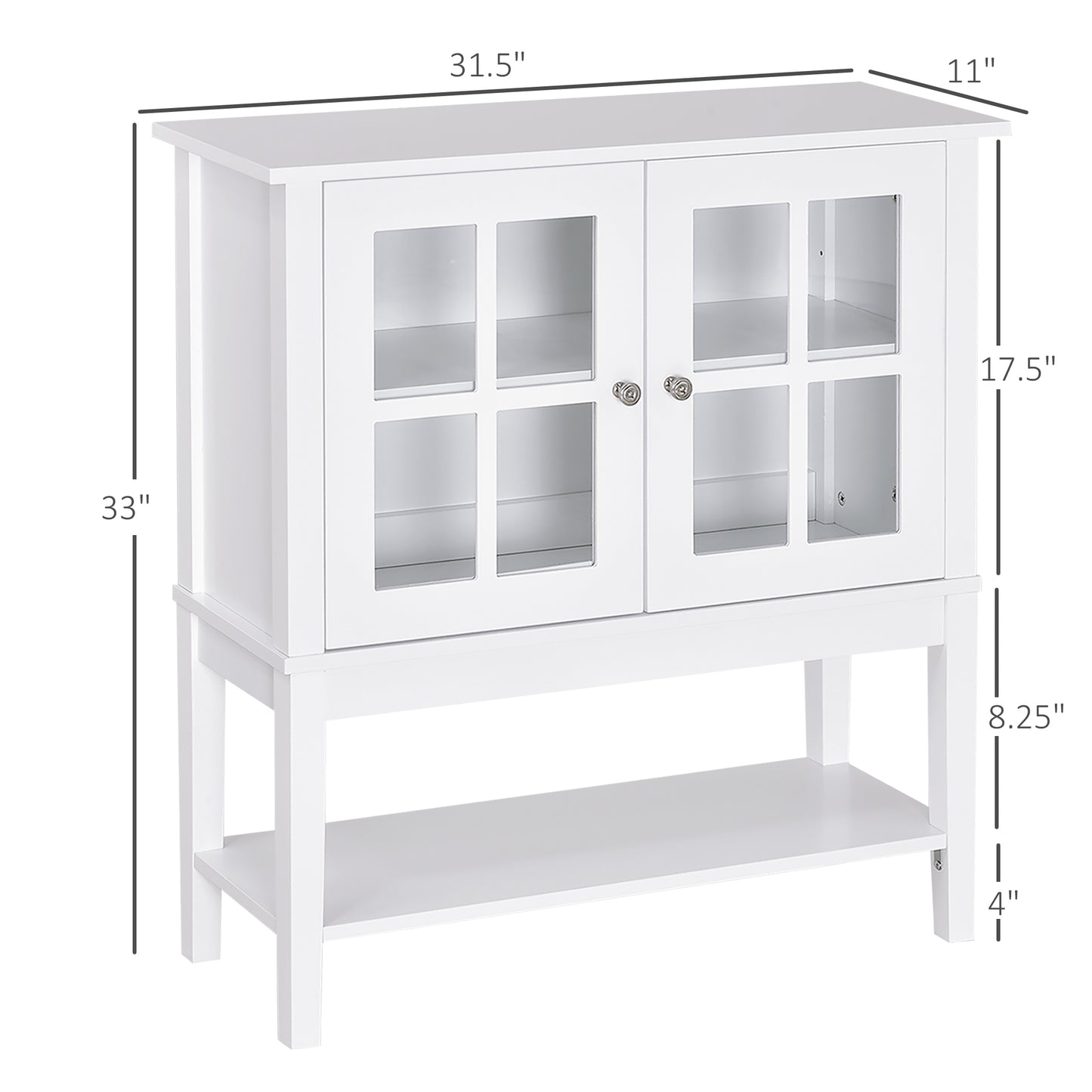 Modern Sideboard Buffet Cabinet Wood Console Table with Glass Doors Kitchen Dining Room Furniture White