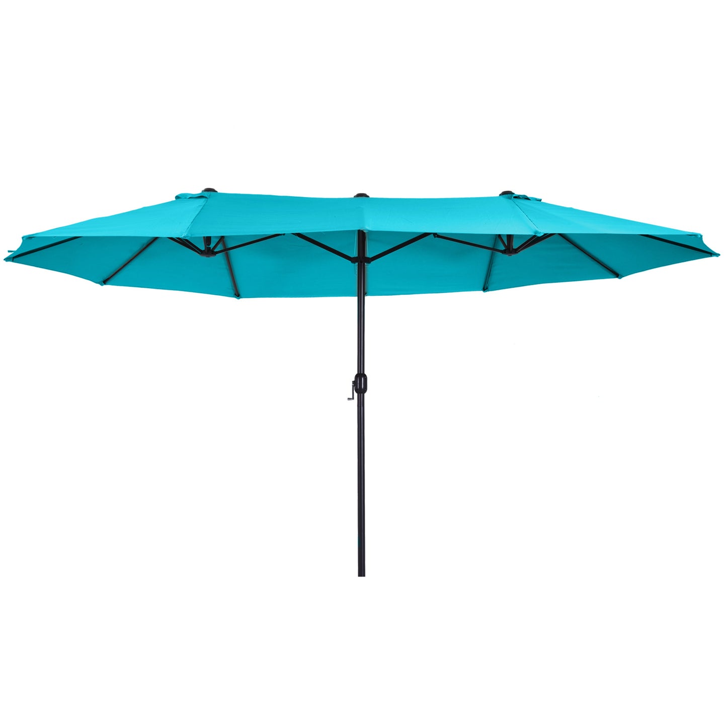 Outsunny 15' Outdoor Patio Umbrella with Twin Canopy Sunshade Steel Table Umbrella with Lift Crank, Sky Blue