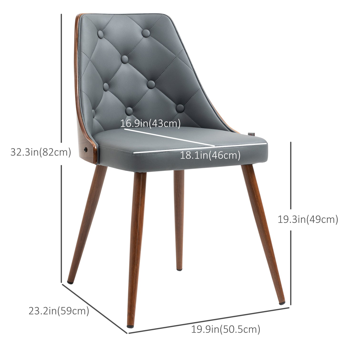 Modern Dining Chairs Set of 2, Makeup Chairs, Side Chairs with PU Leather Upholstered Seats and Steel Legs, for Living Room, Dining Room, Bedroom, Grey