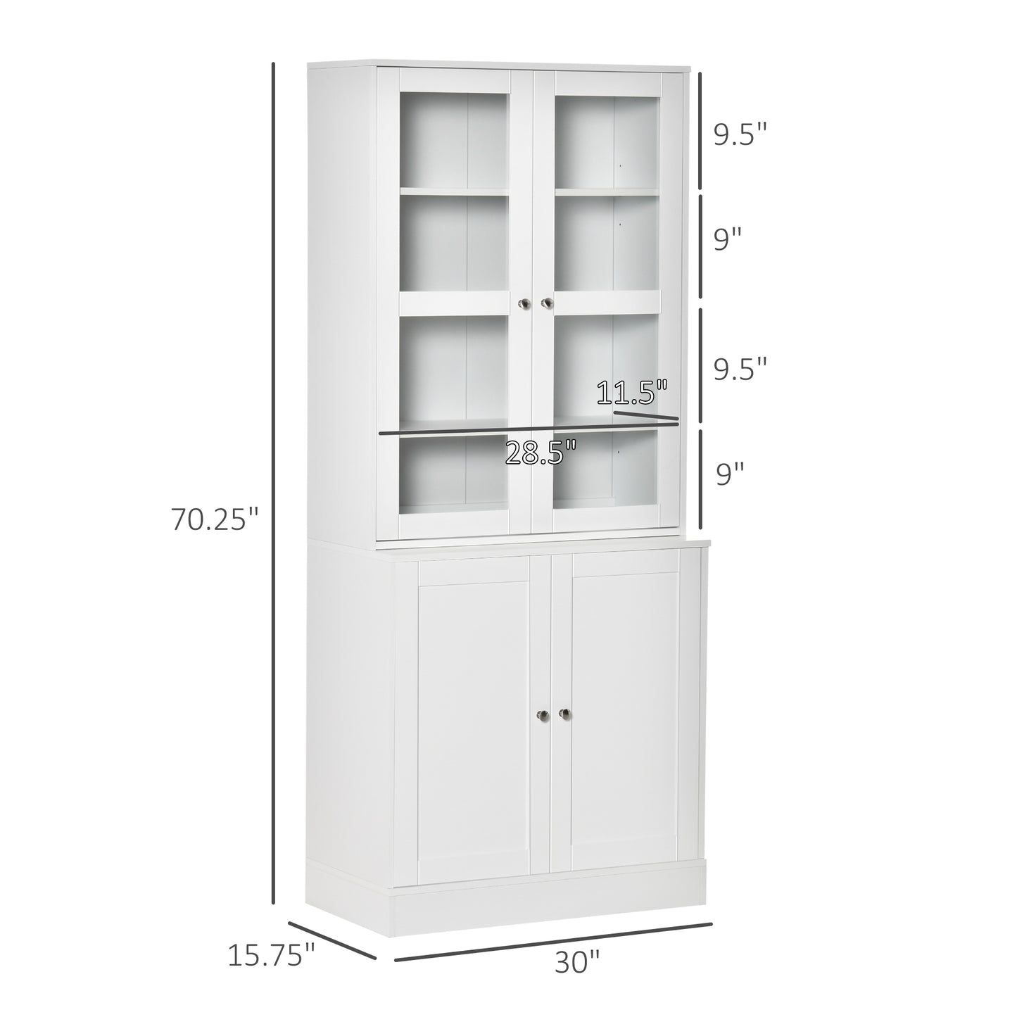 Bookcase Storage Cabinet with Doors, Modern Tall Bookshelf with 2 Adjustable Shelves, Display Unit for Study, Living Room, Office, White