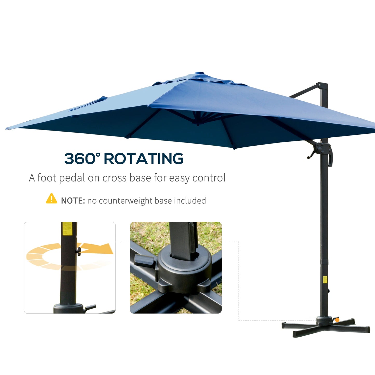 Outsunny 10x10ft Cantilever Umbrella Rotatable Square Top Market Parasol with 4 Adjustable Angle for Backyard Patio Outdoor Area