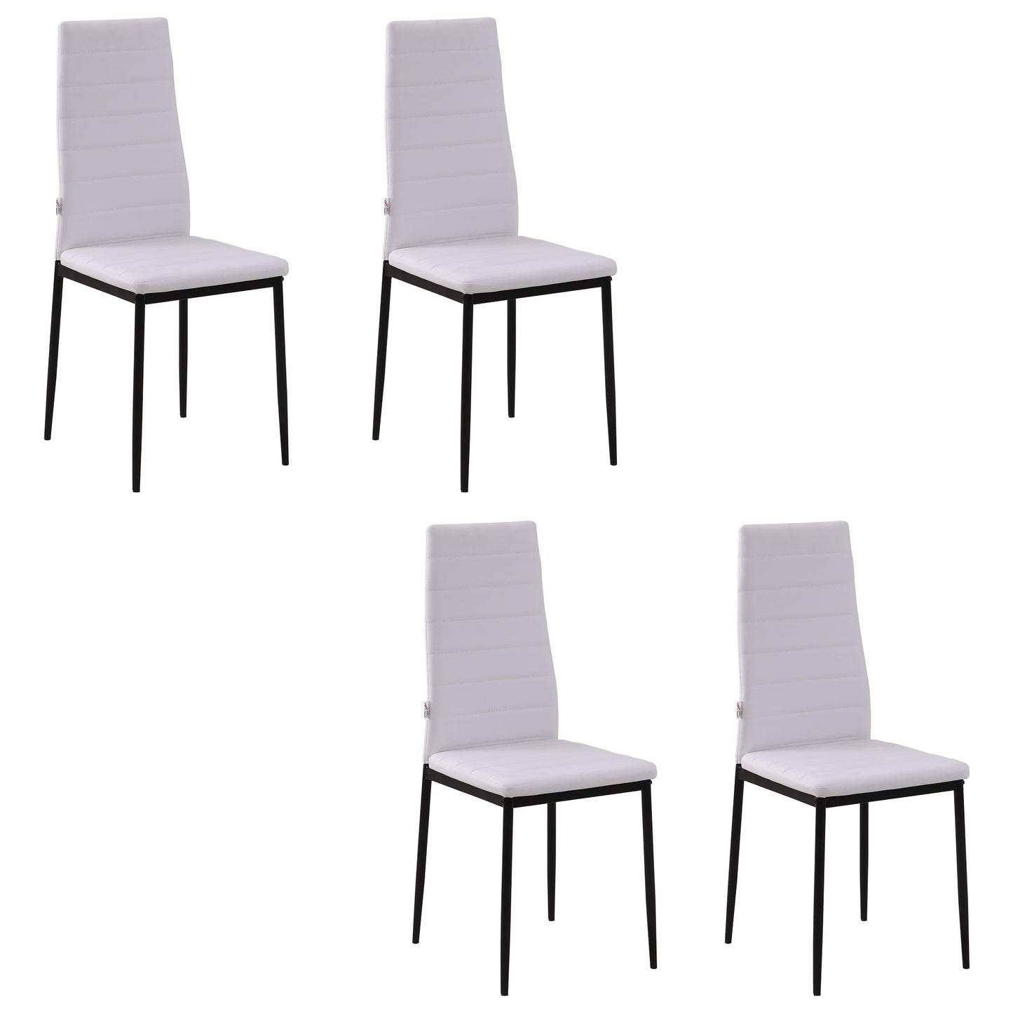 Modern Dining Chairs, Set of 4, High Back PU Leather Upholstered Accent Chairs with Metal Legs for Living Room, Kitchen, Study, White