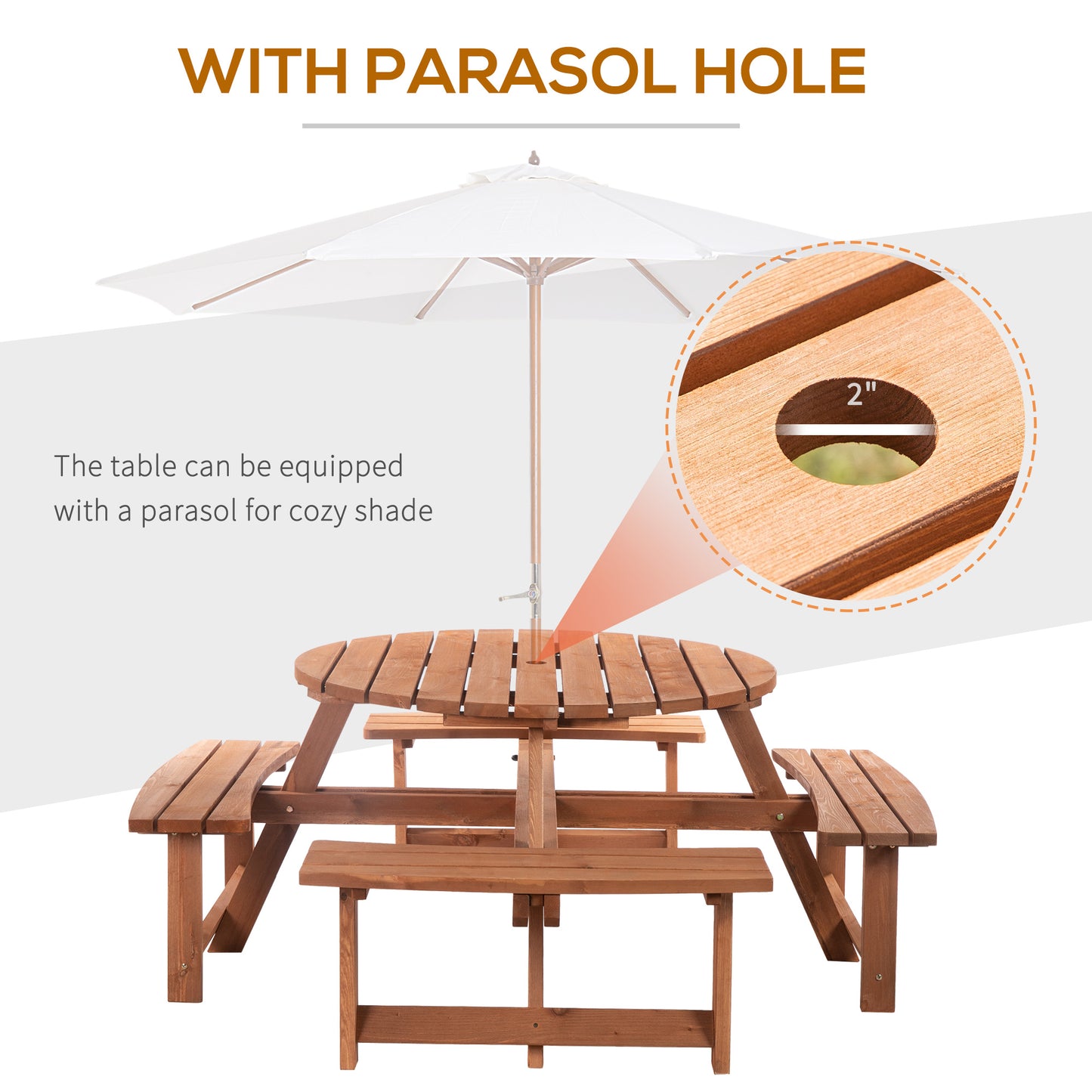 8 Seater Round Wooden Pub Bench & Picnic Table Garden Chair Dining Table Set for Outdoor Patio Deck Furniture