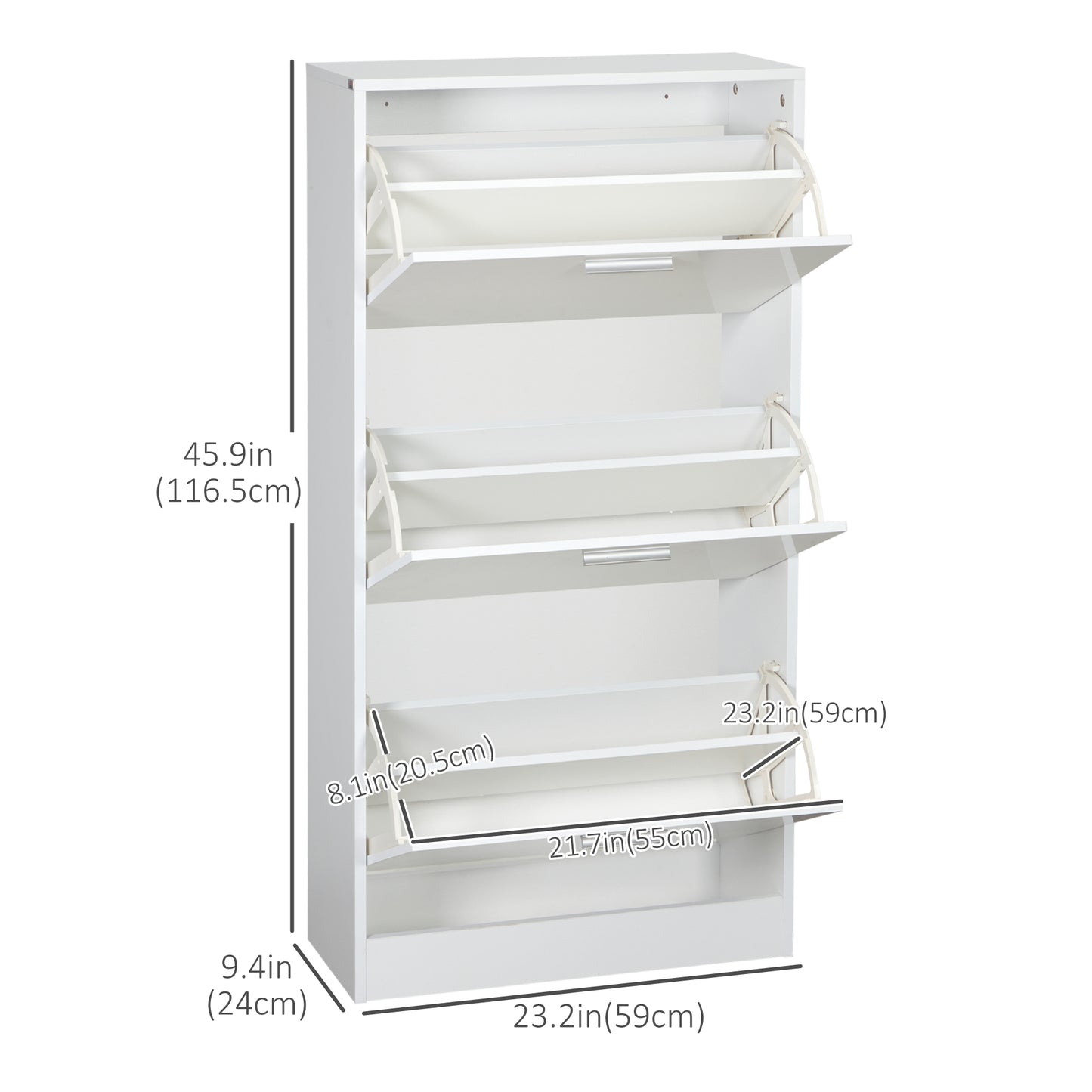 Slim Shoe Storage with 3 Flip Drawers and Adjustable Shelves Shoe Cabinet Organizer for 15 Pair, High Gloss White