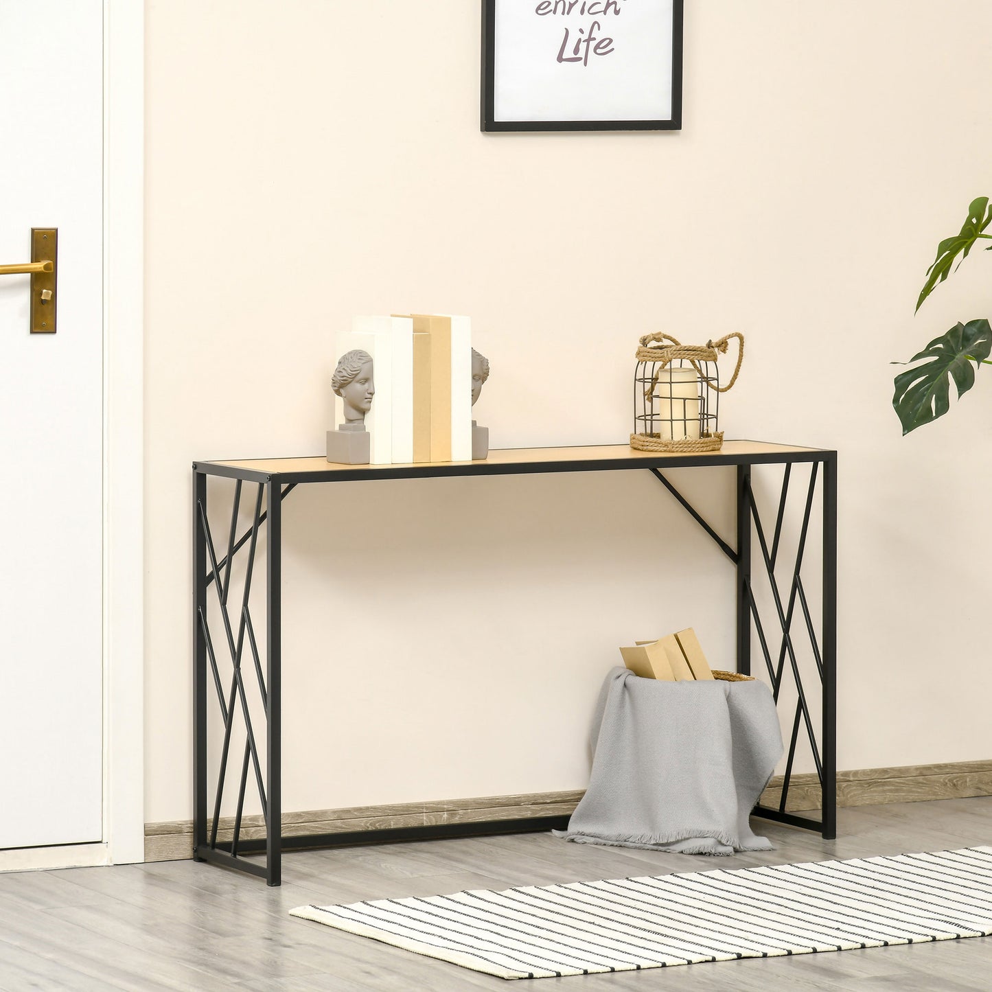 47.25" Console Table, Industrial Sofa Table with Metal Frame for Living Room, Hallway, Yellow