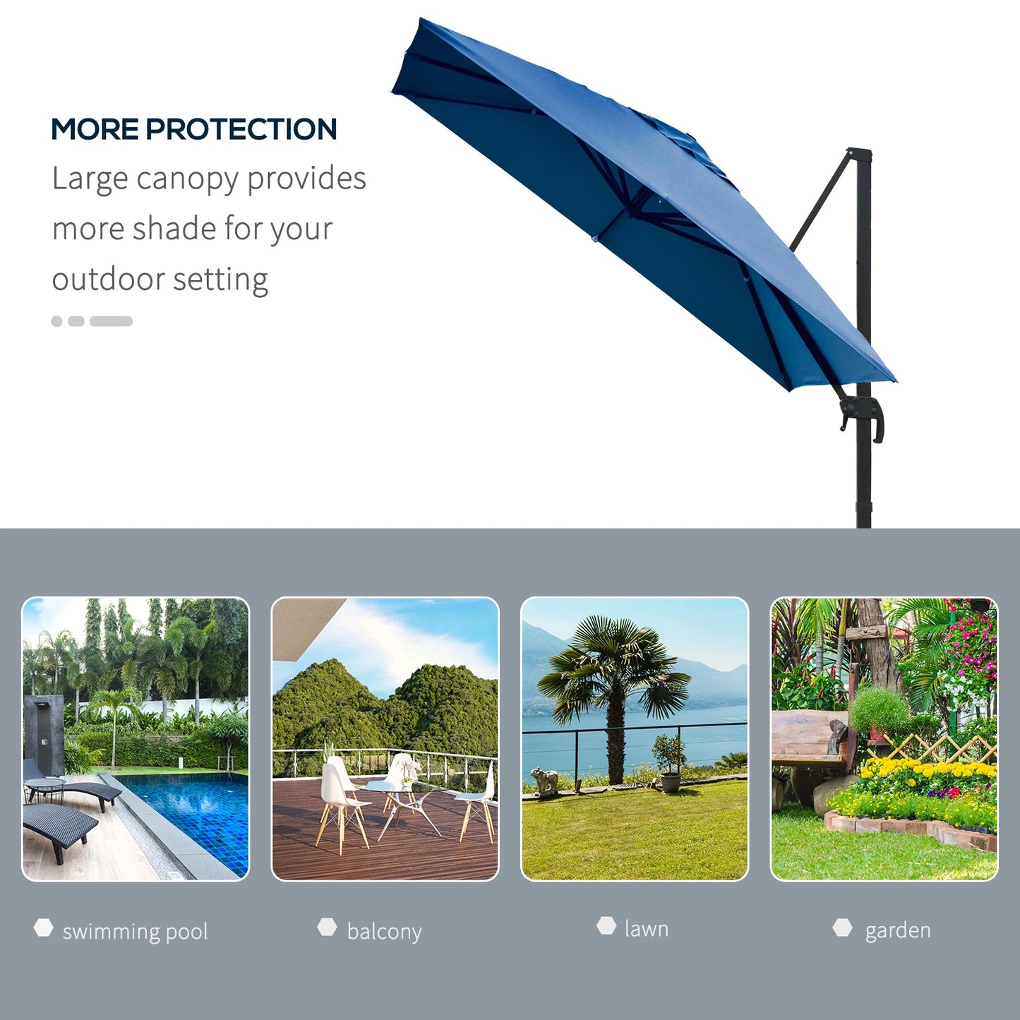 Outsunny 10x10ft Cantilever Umbrella Rotatable Square Top Market Parasol with 4 Adjustable Angle for Backyard Patio Outdoor Area