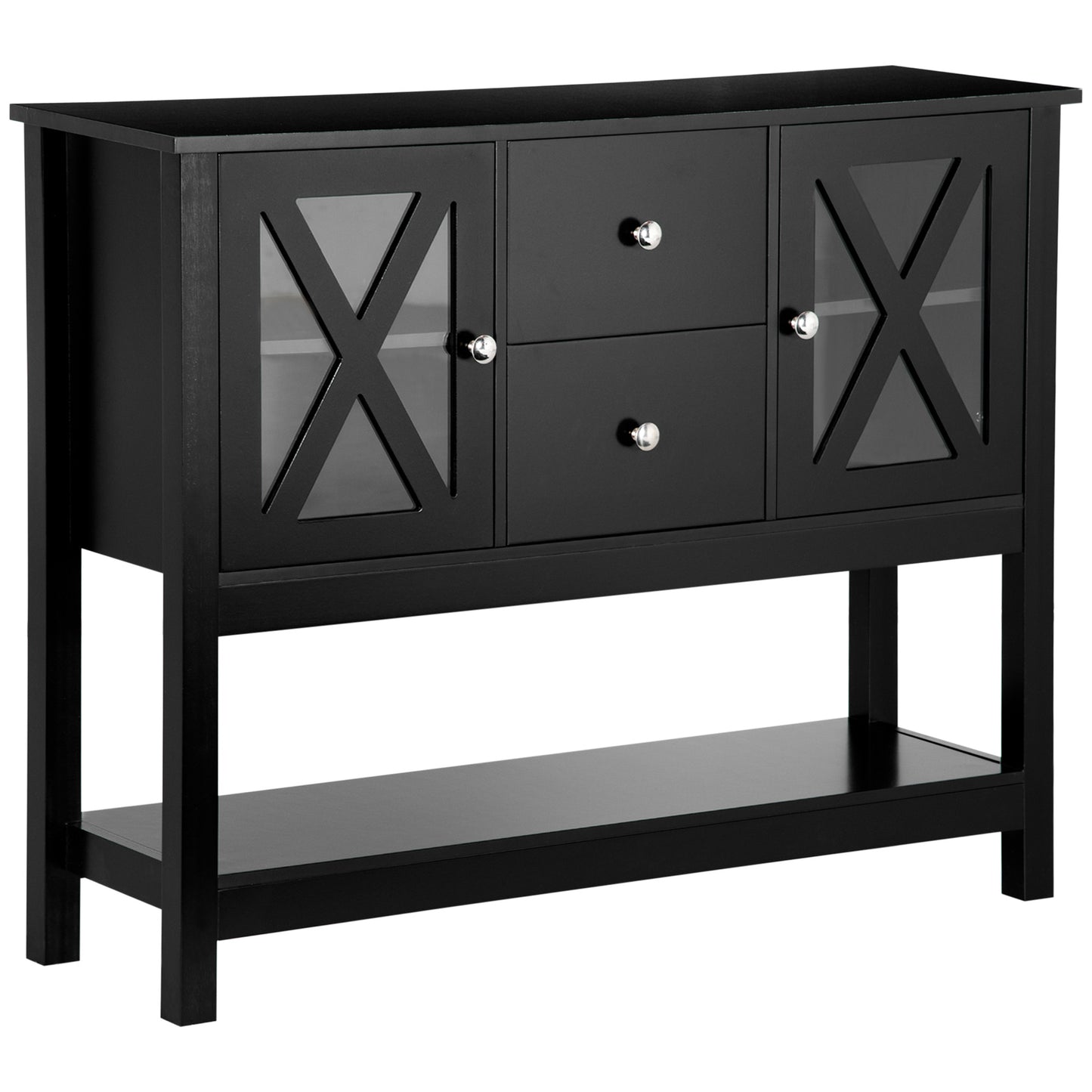 Modern Sideboard, Glass Door Buffet Cabinet with Storage Drawers, and Adjustable Shelves, Console Table for Living Room, Kitchen, Entryway, Black