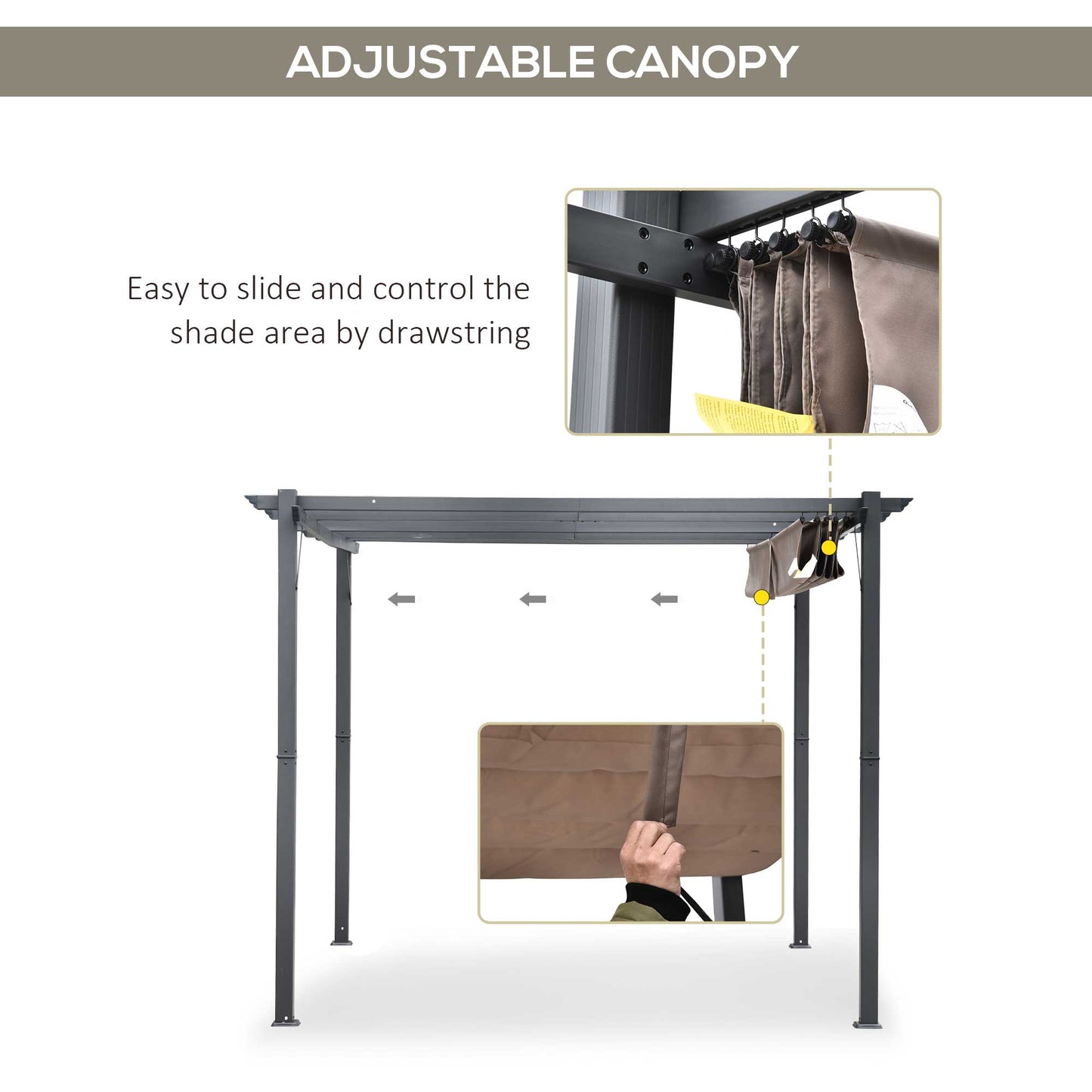 10' x 10' Outdoor Retractable Pergola Canopy, Aluminium Gazebo, Grape Trellis Sunshade Shelter for Backyard, Deck, Garden, Gray Frame