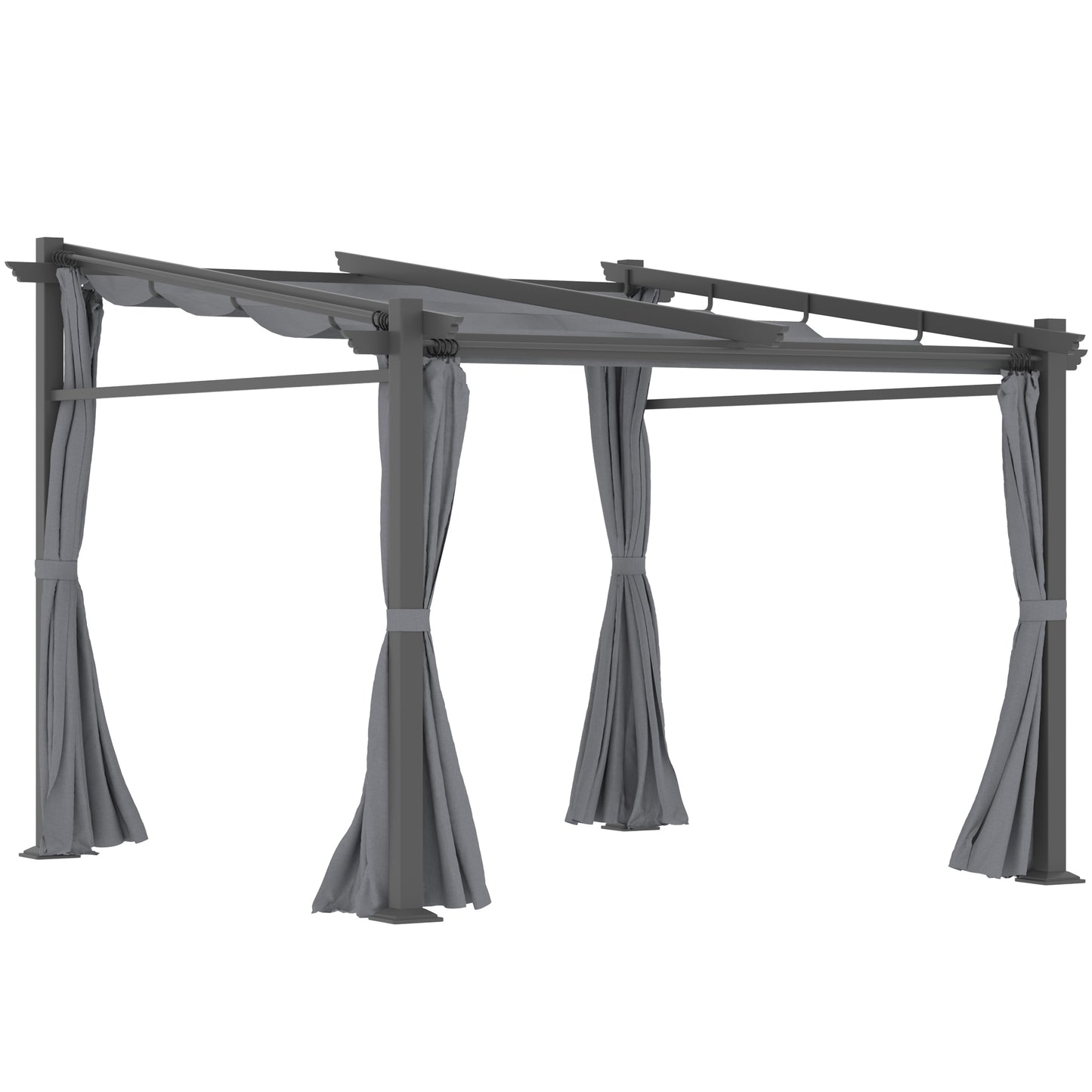 Outsunny Metal Pergola with Sliding Roof Canopy, Retractable Pergola Canopy, 9.7' x 9.7', Dark Grey