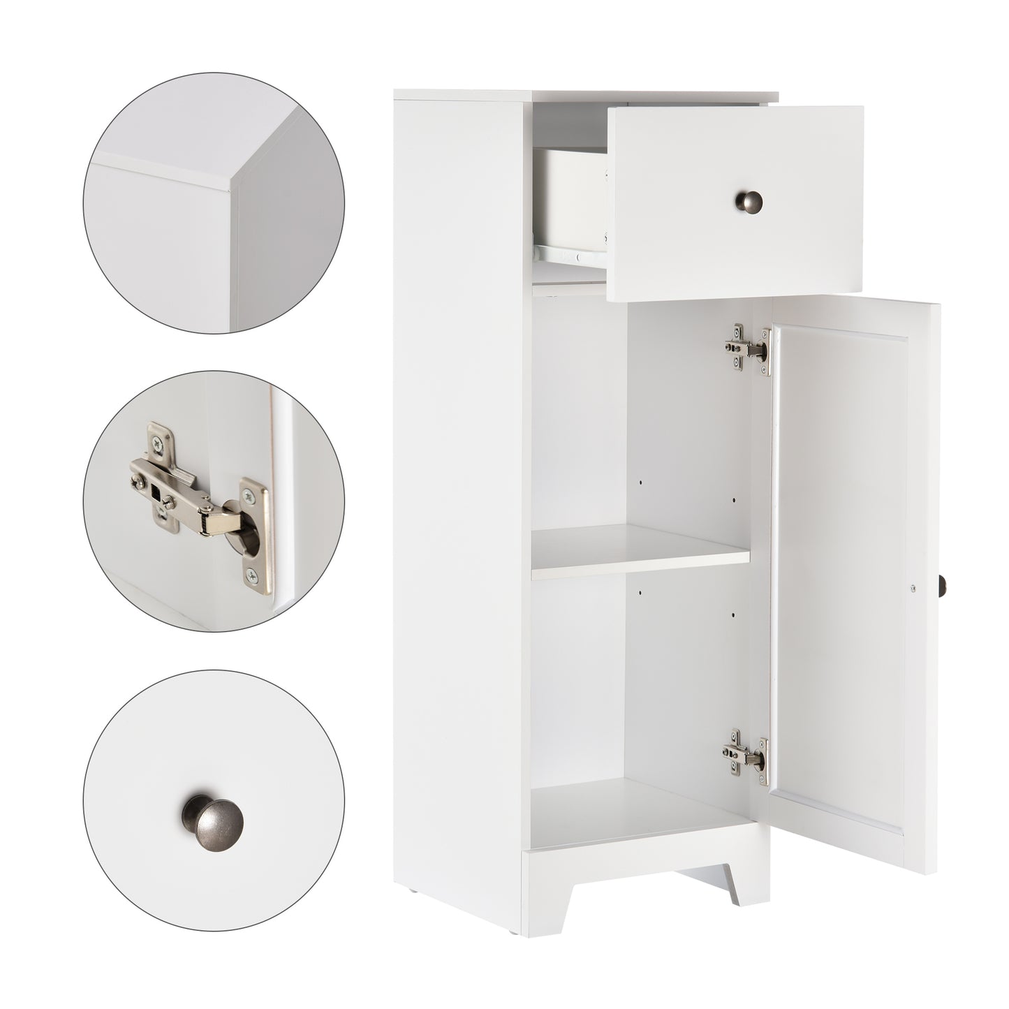 kleankin Small Bathroom Floor Storage Cabinet Free Standing Cupboard Organizer with 1 Drawer and Adjustable Shelf for Living Room, White