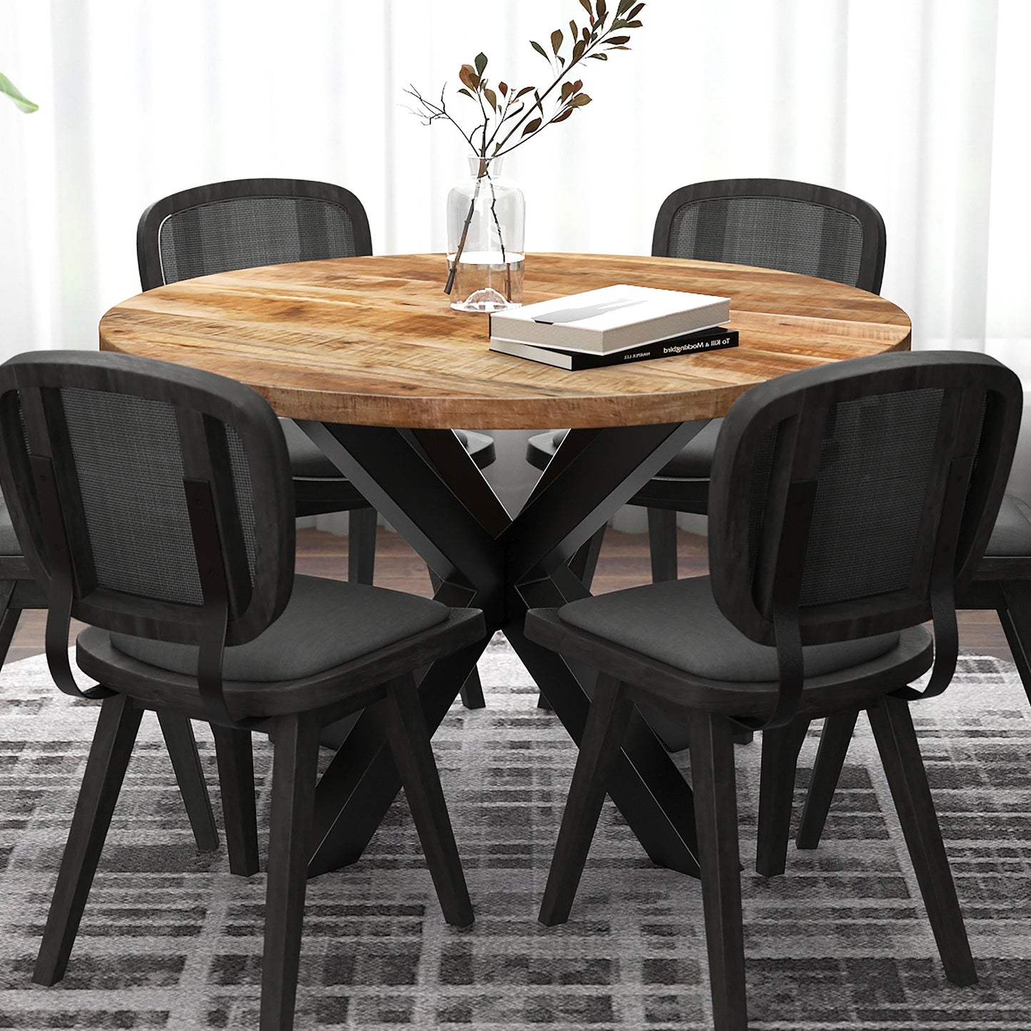 Arhan Round Dining Table in Natural and Black