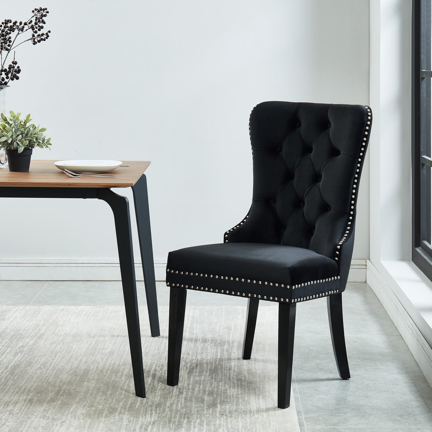 Rizzo Side Chair, Velvet, Set of 2 in Grey and Black