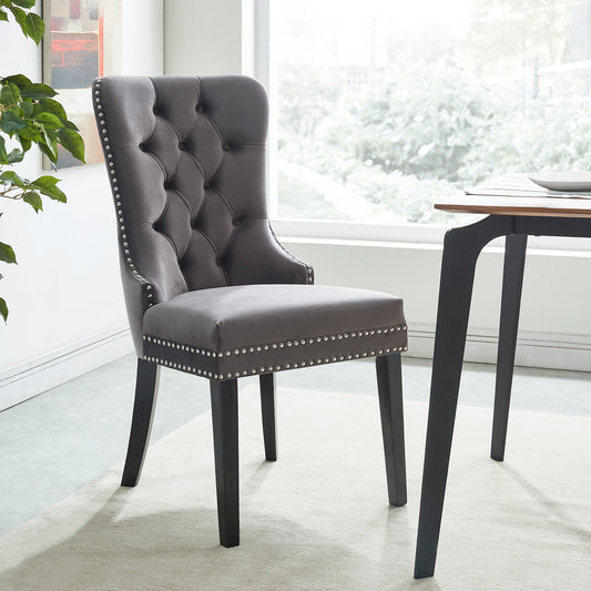 Rizzo Side Chair, Velvet, Set of 2 in Grey and Black