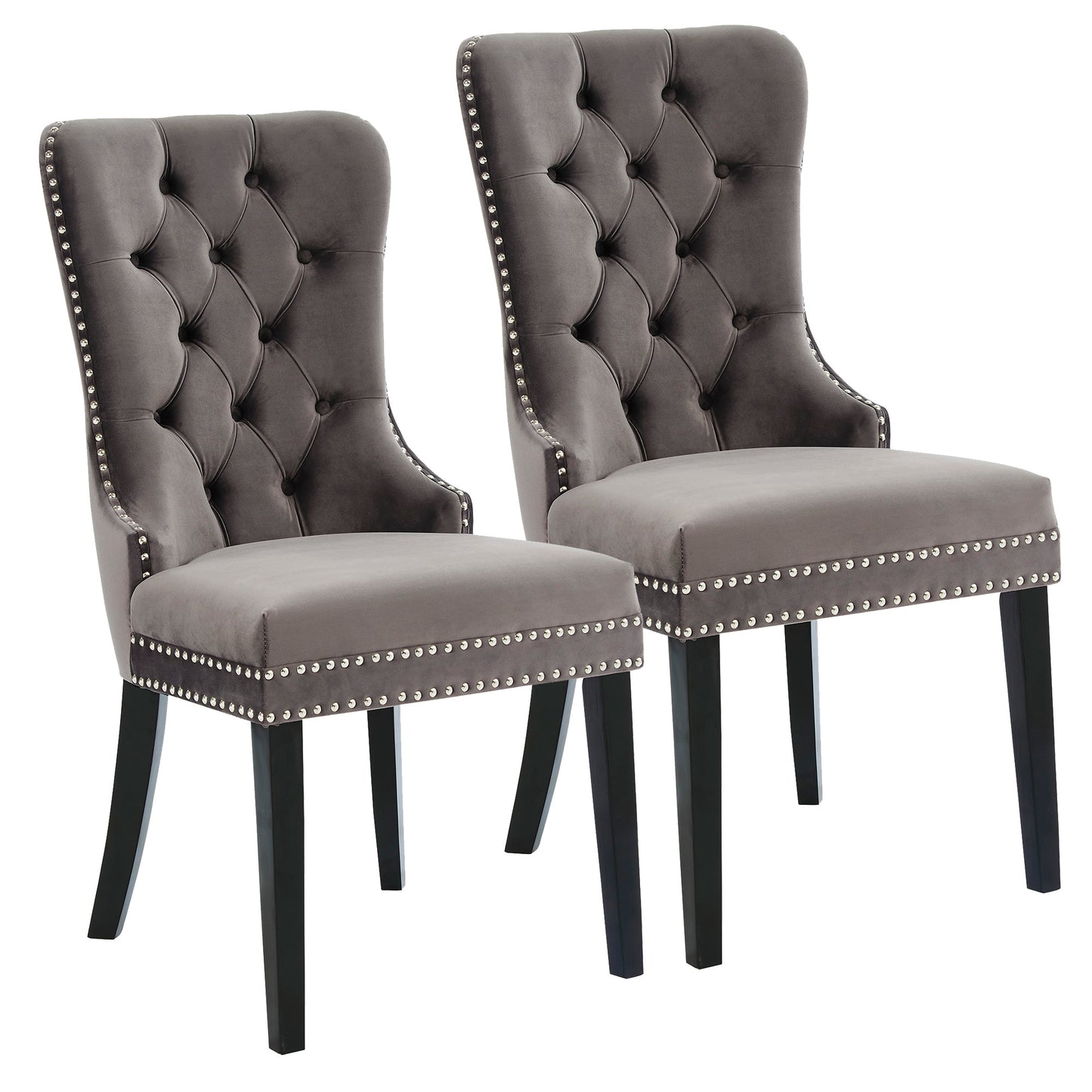 Rizzo Side Chair, Velvet, Set of 2 in Grey and Black