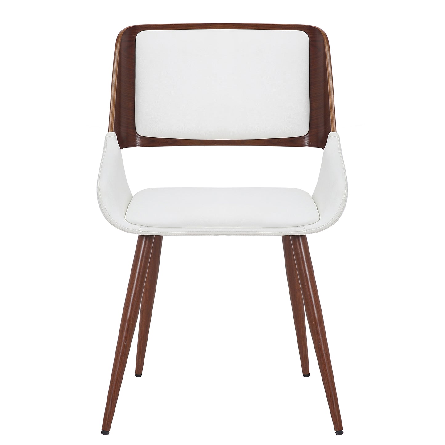 Hudson Side Chair in White Faux Leather and Walnut