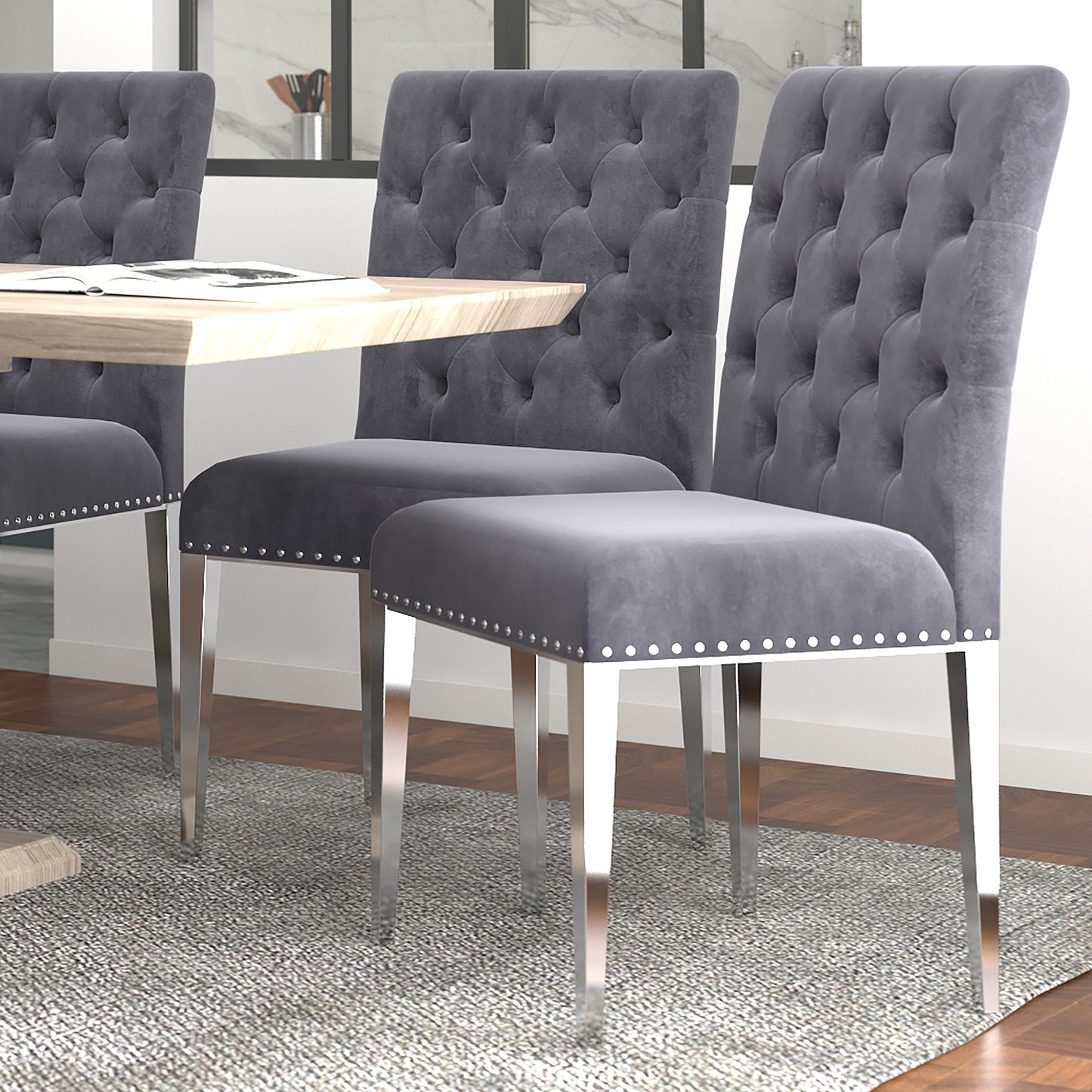 Azul Side Chair, Set of 2 in Grey and Silver