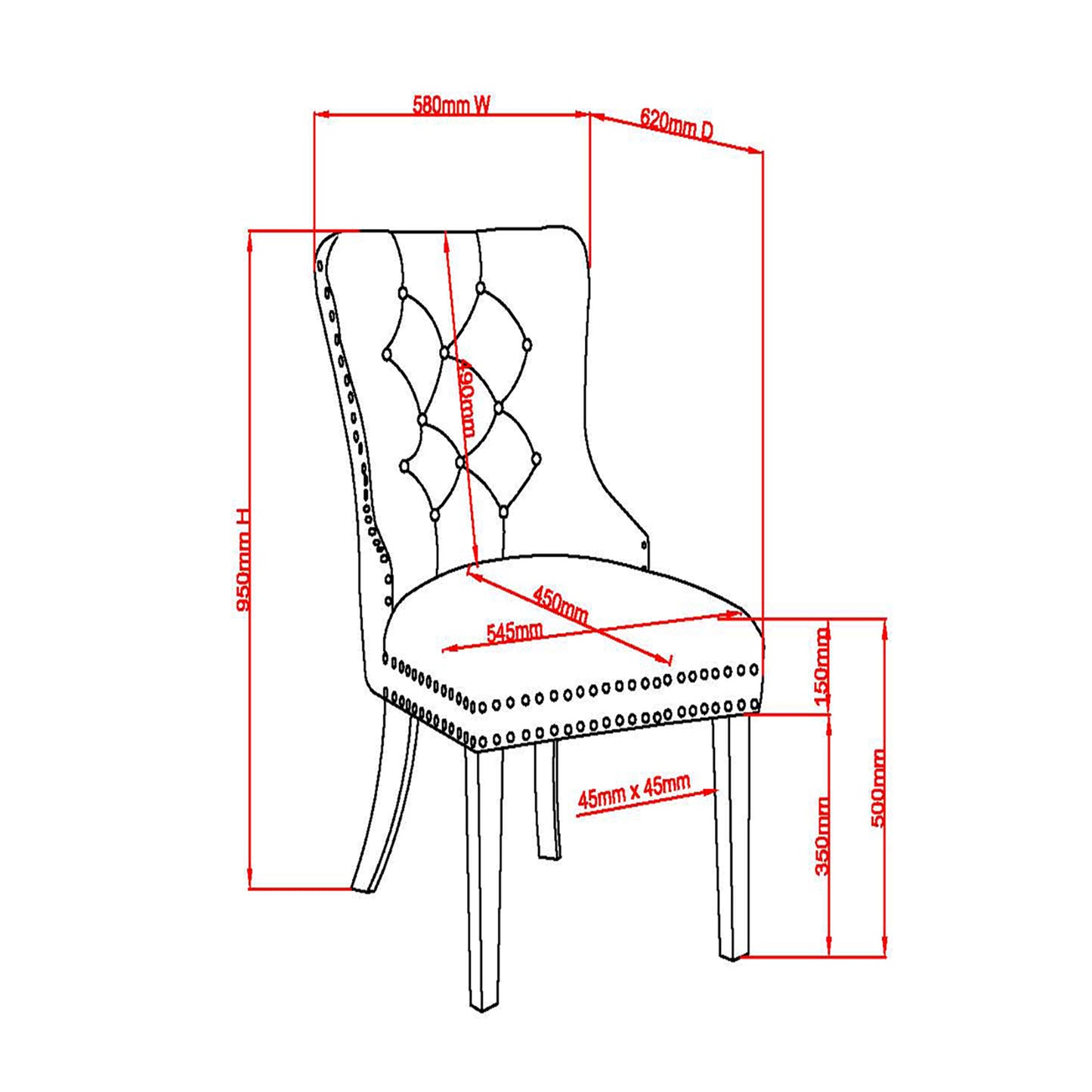 Hollis Side Chair, Set of 2 in Black and Chrome