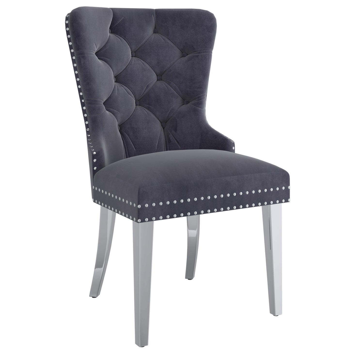 Hollis Side Chair, Set of 2 in Grey and Chrome