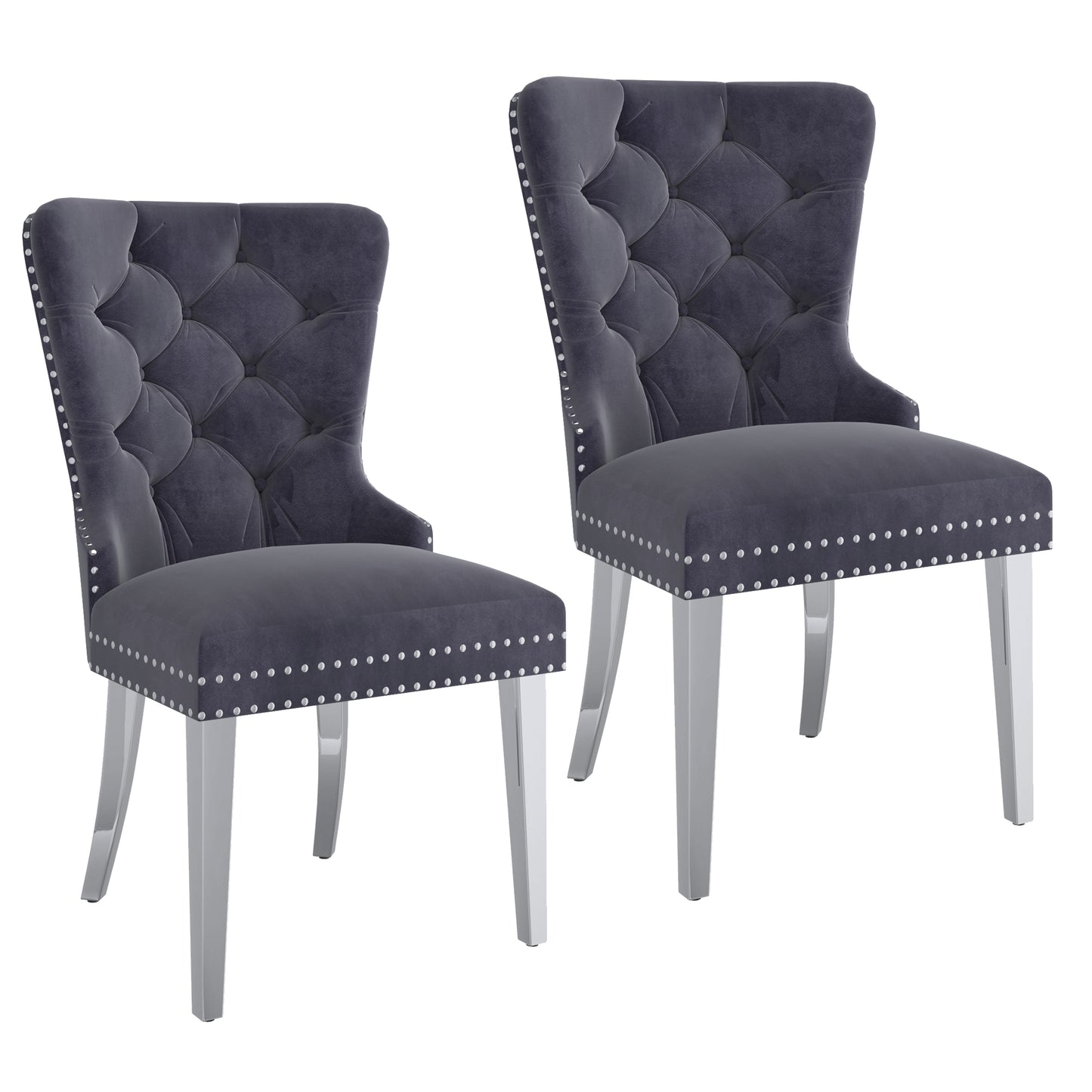 Hollis Side Chair, Set of 2 in Grey and Chrome