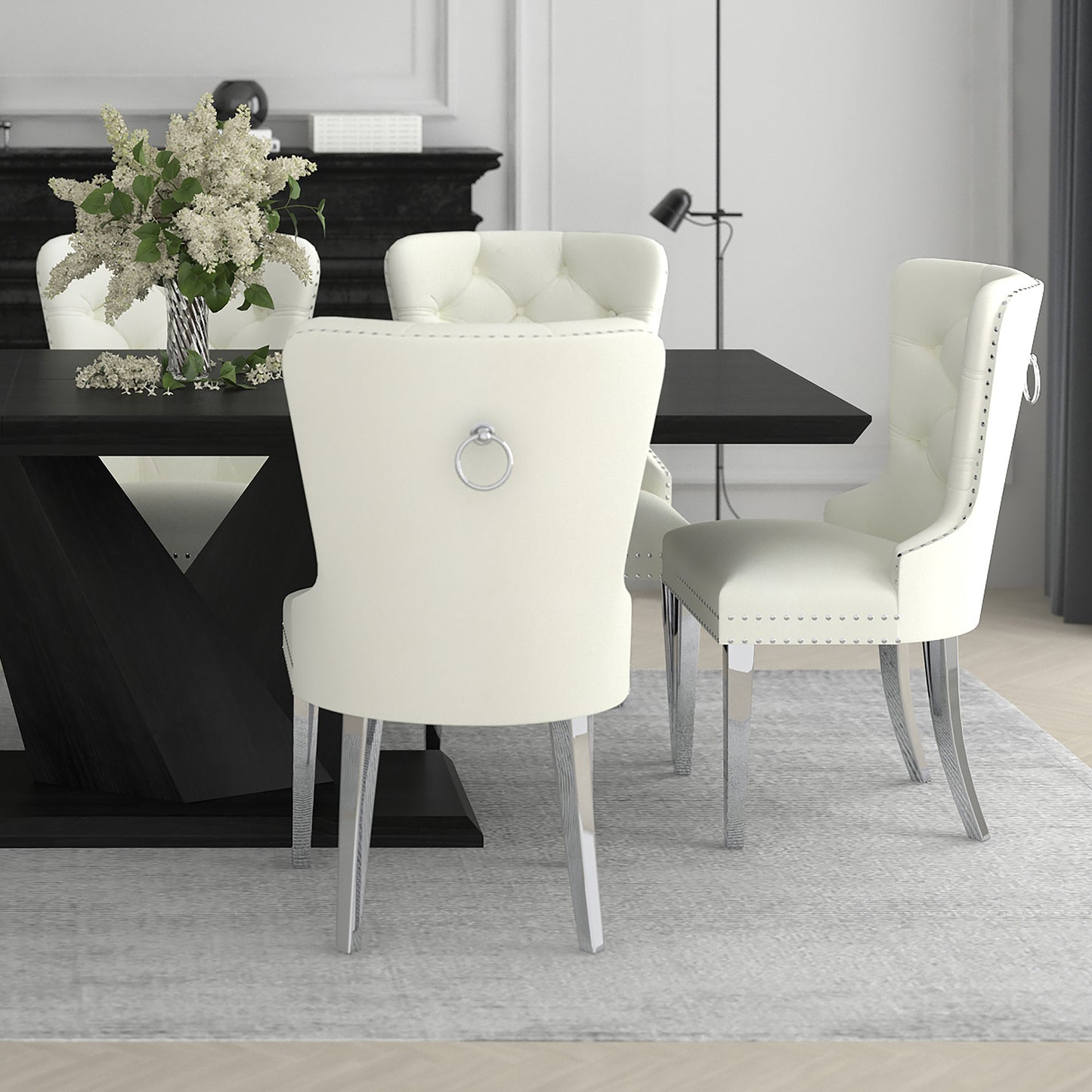 Hollis Side Chair, Set of 2 in Ivory and Chrome