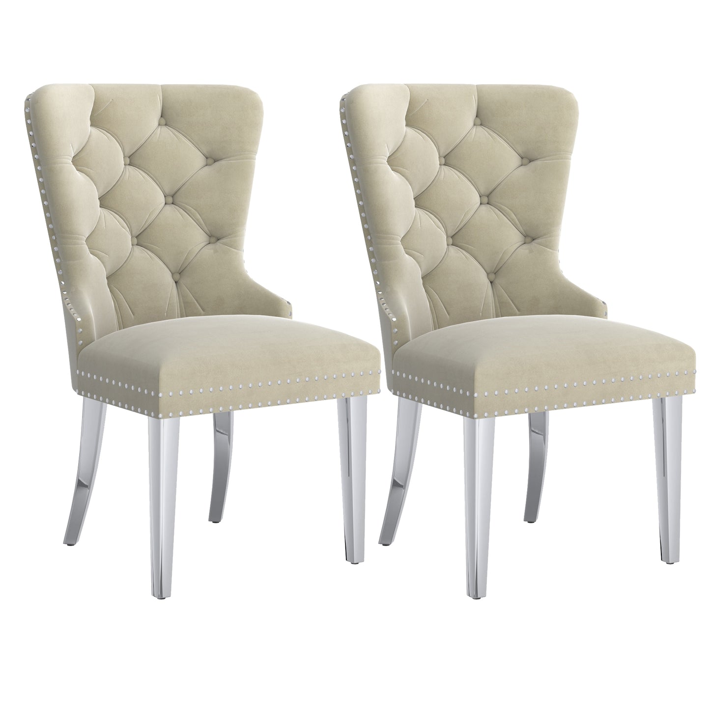 Hollis Side Chair, Set of 2 in Ivory and Chrome