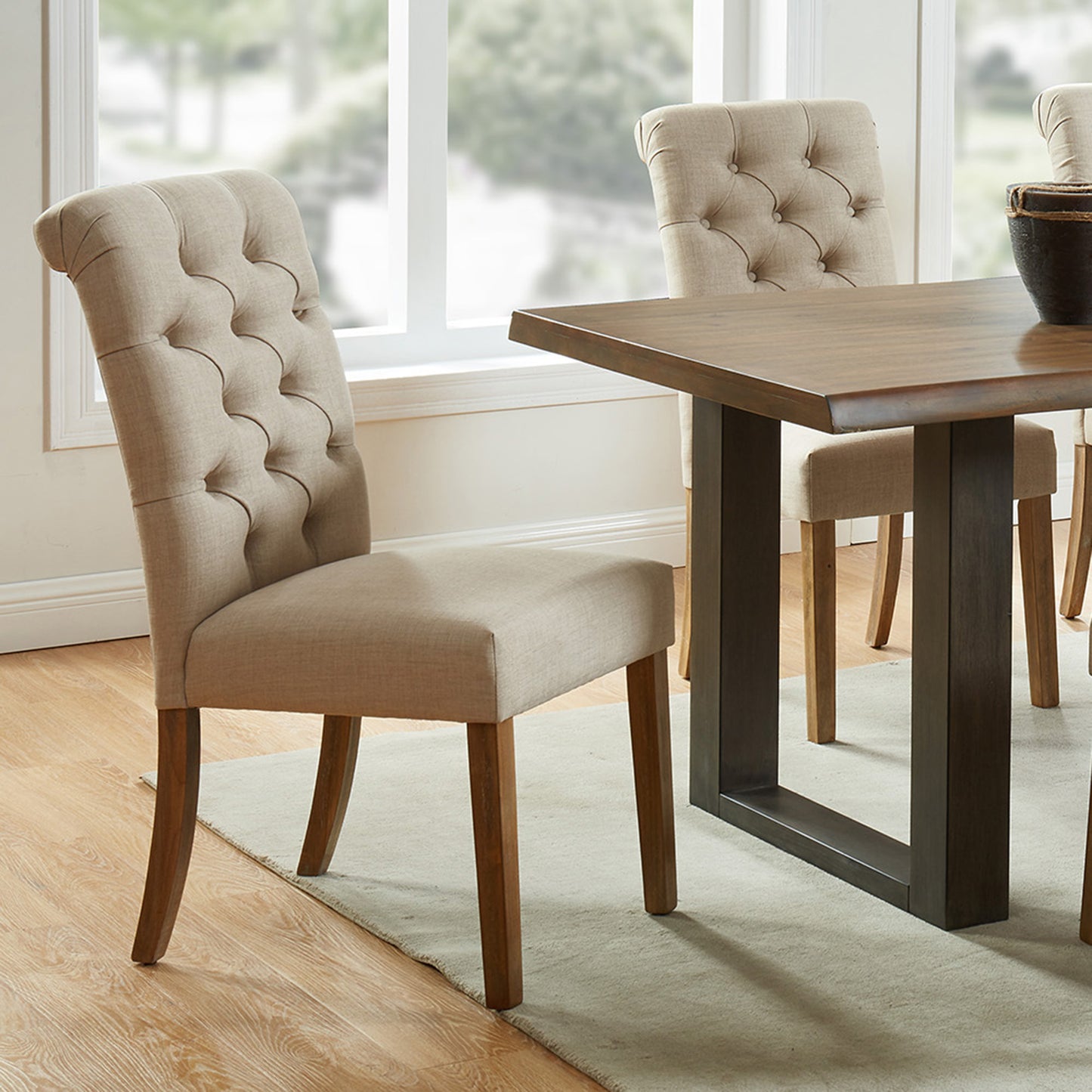 Melia Side Chair, Set of 2 in Beige and Vintage Oak