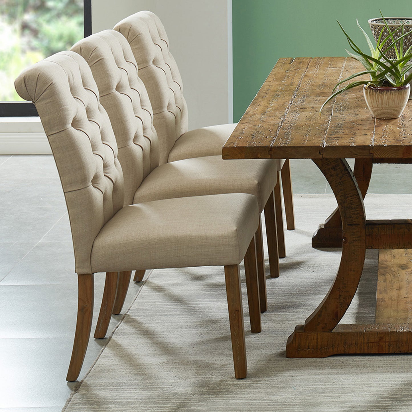 Melia Side Chair, Set of 2 in Beige and Vintage Oak