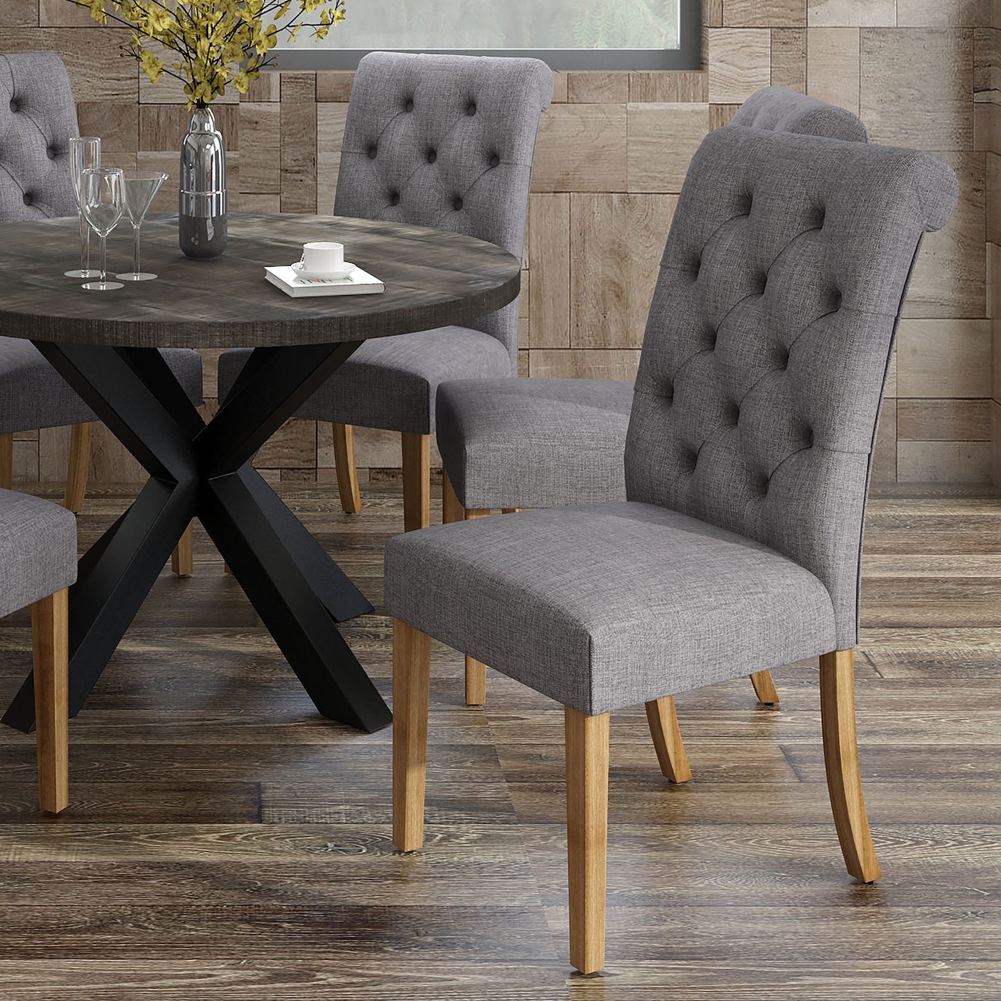 Melia Side Chair, Set of 2 in Grey and Vintage Oak