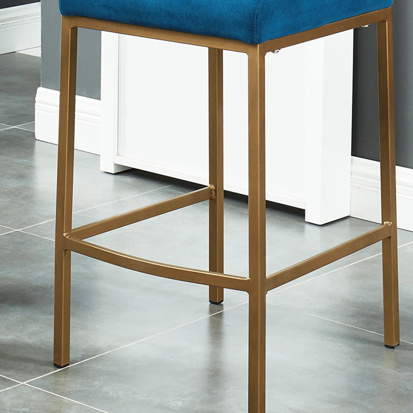 Diego 26" Counter Stool, Set of 2 in Blue and Aged Gold Leg