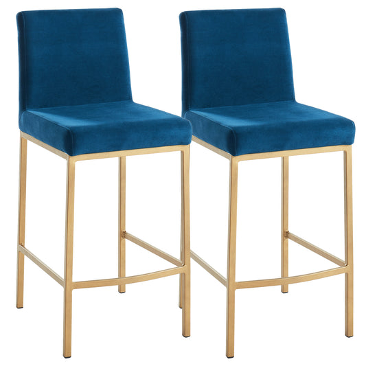 Diego 26" Counter Stool, Set of 2 in Blue and Aged Gold Leg