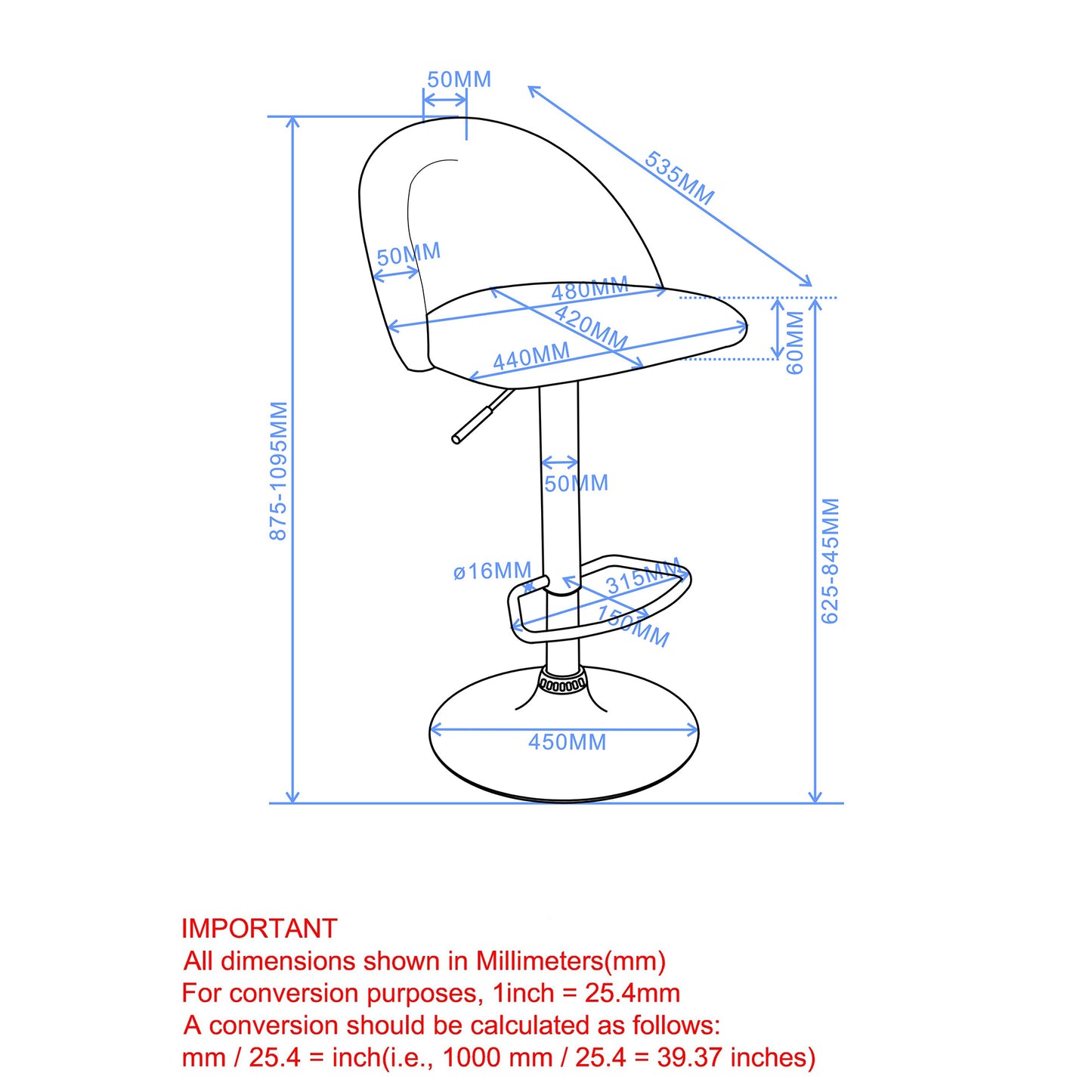 Sataro Adjustable Air Lift Stool in Blue and Black