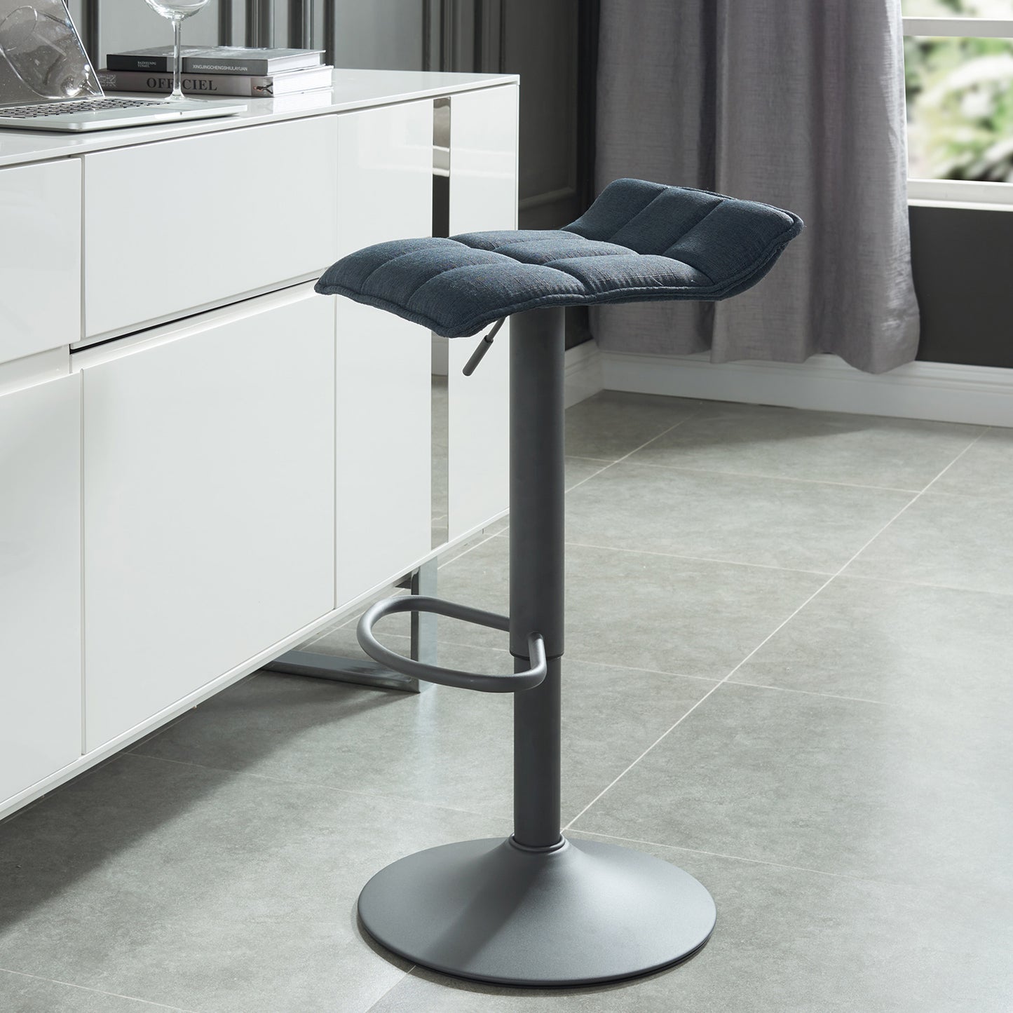 Pluto Adjustable Air Lift Stool, Set of 2 in Blue-Grey and Grey