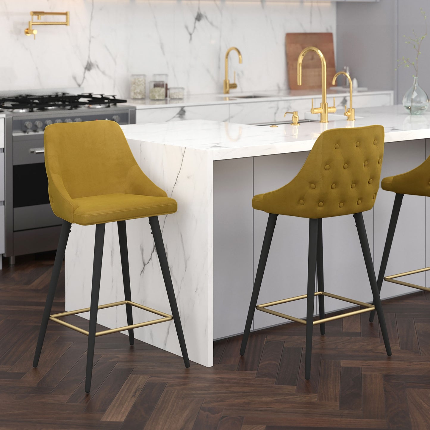 Roxanne Ii 26" Counter Stool, Set of 2 in Mustard and Black