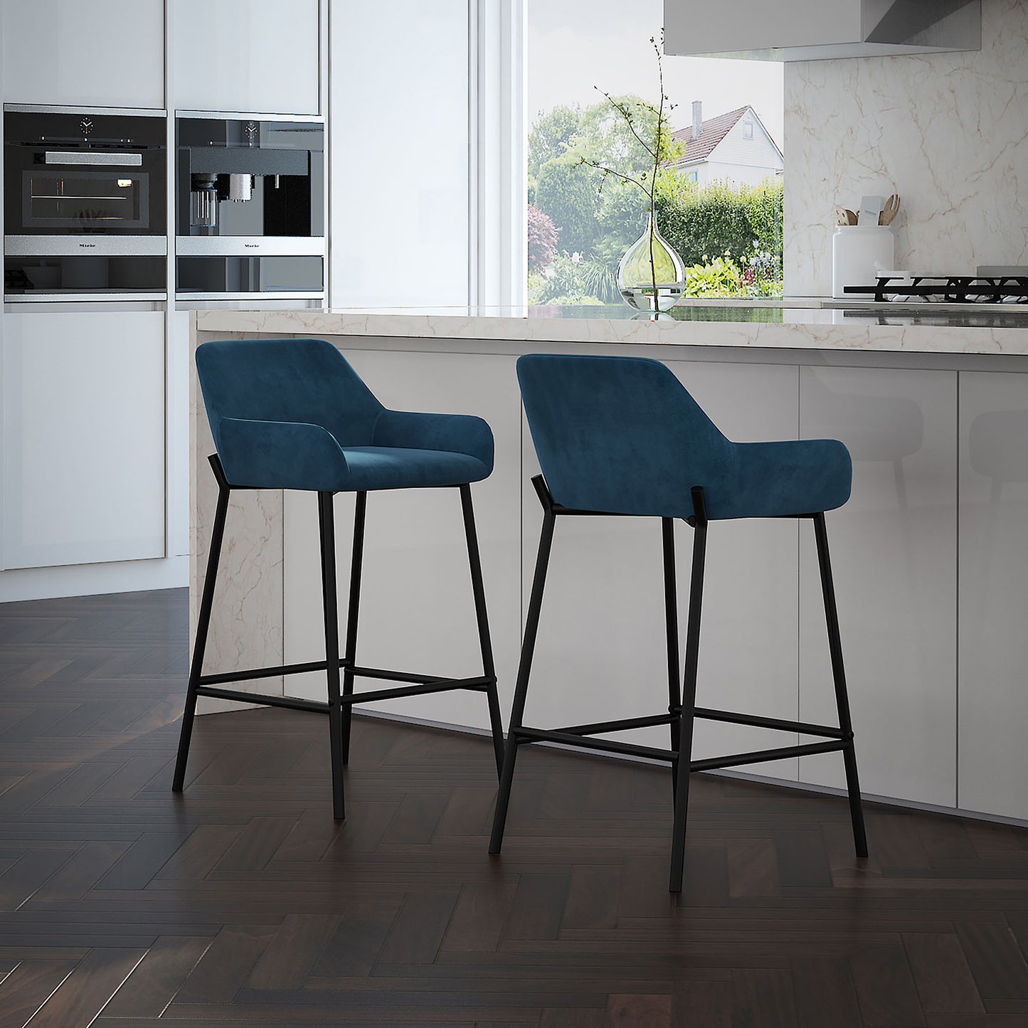 Baily 26" Counter Stool, Set of 2 in Blue and Black