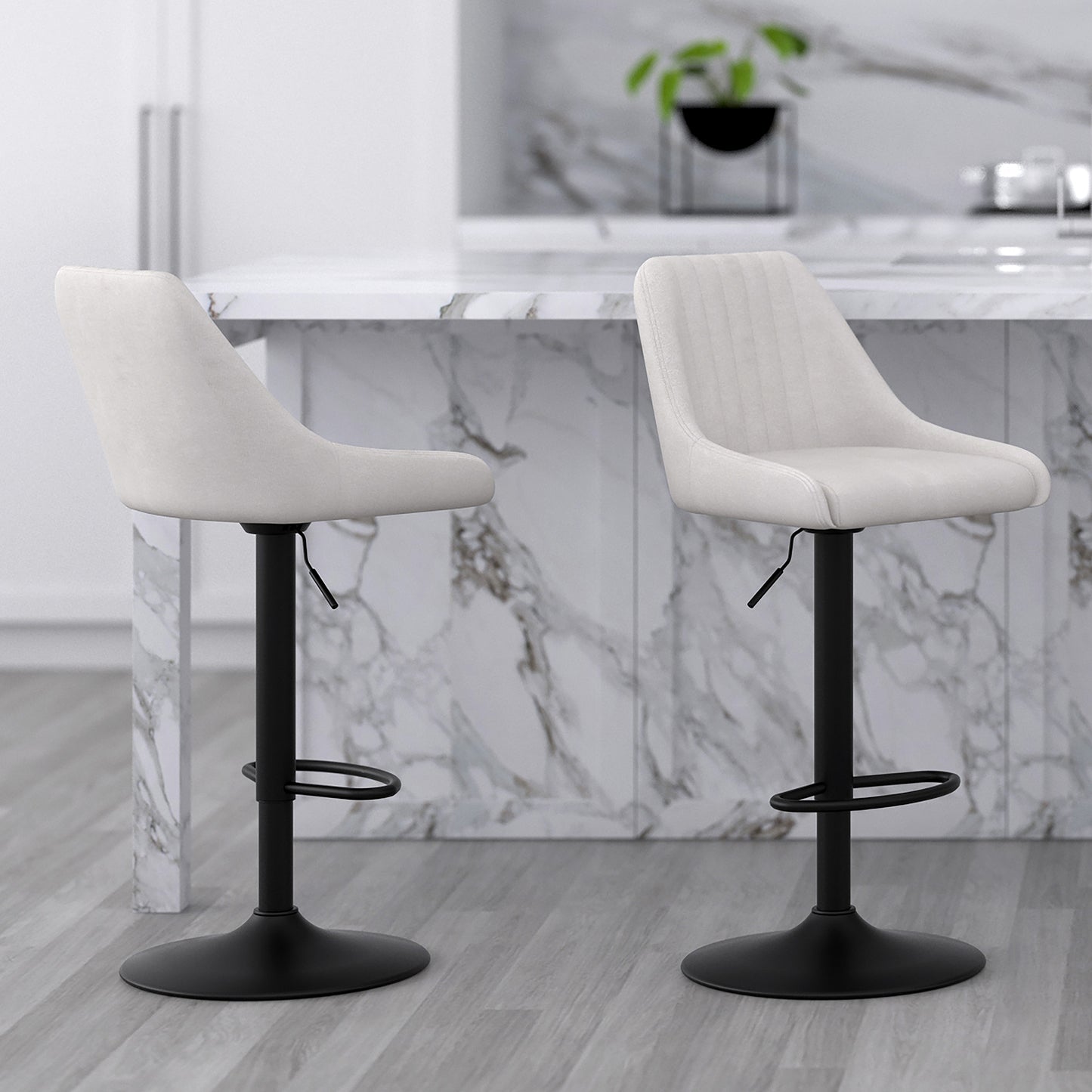 Kron Adjustable Height Air-Lift Swivel Stool, Set of 2, in Beige Fabric