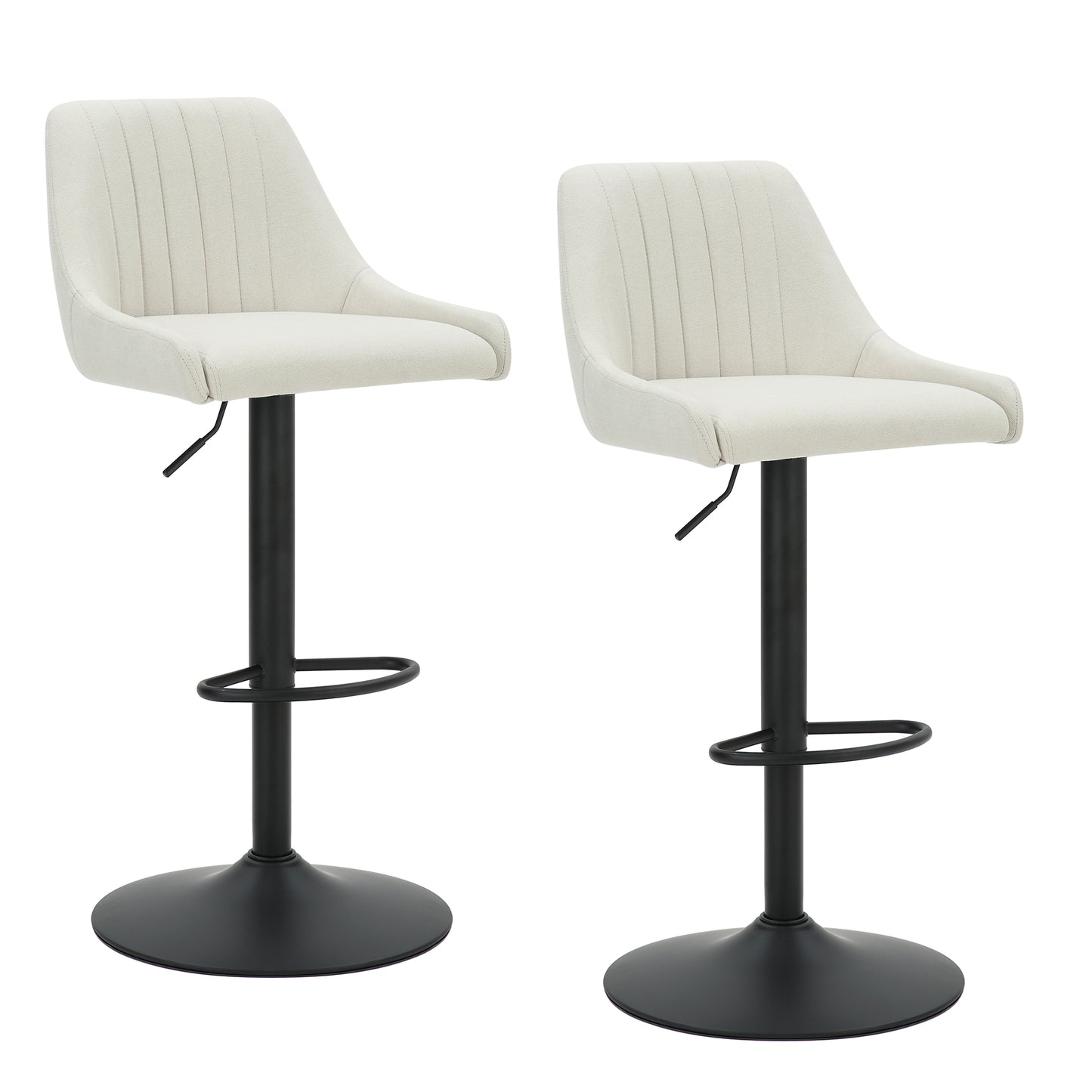 Kron Adjustable Height Air-Lift Swivel Stool, Set of 2, in Beige Fabric