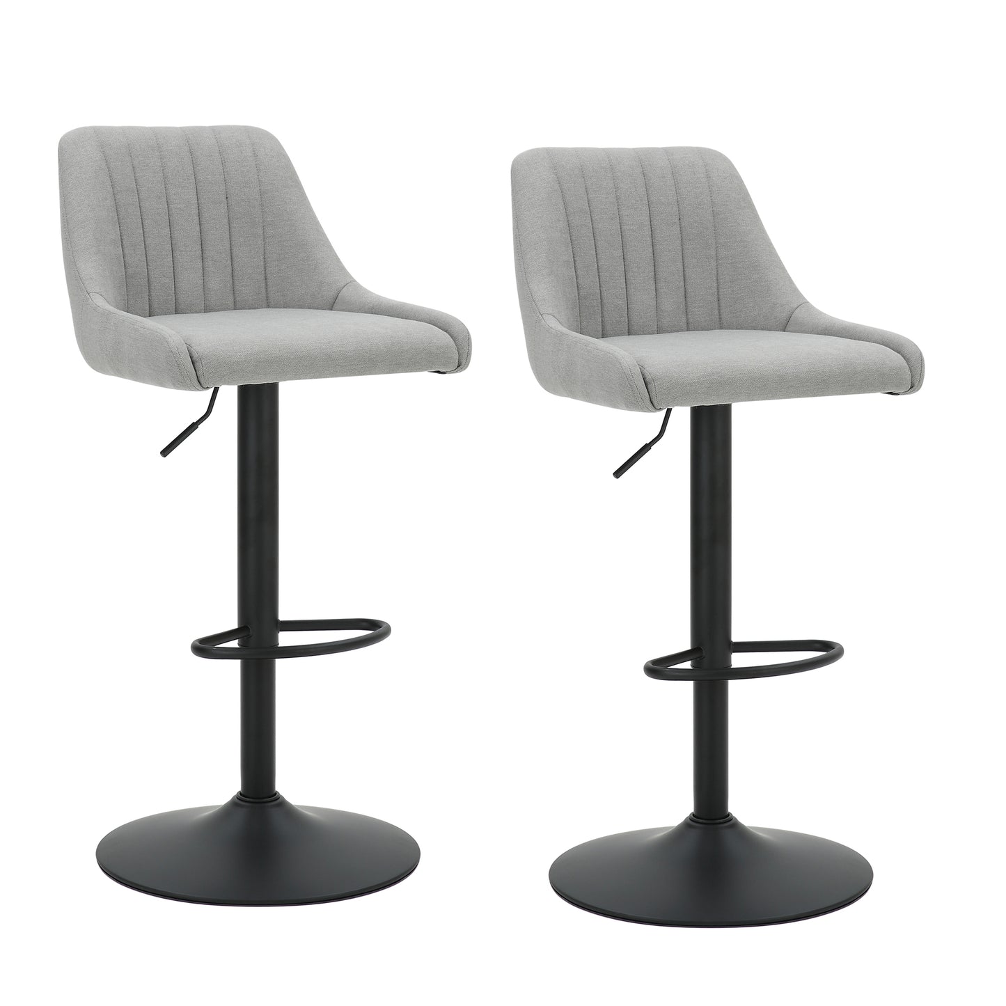 Kron Adjustable Height Air-Lift Swivel Stool, Set of 2, in Grey Fabric