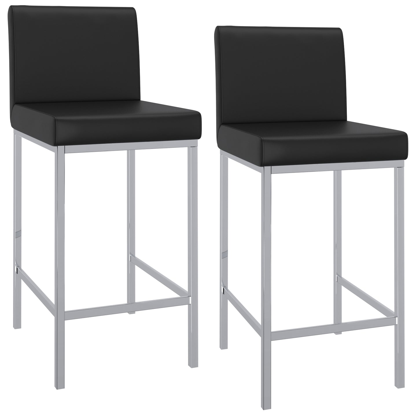 Porto 26" Counter Stool, Set of 2 in Black and Chrome