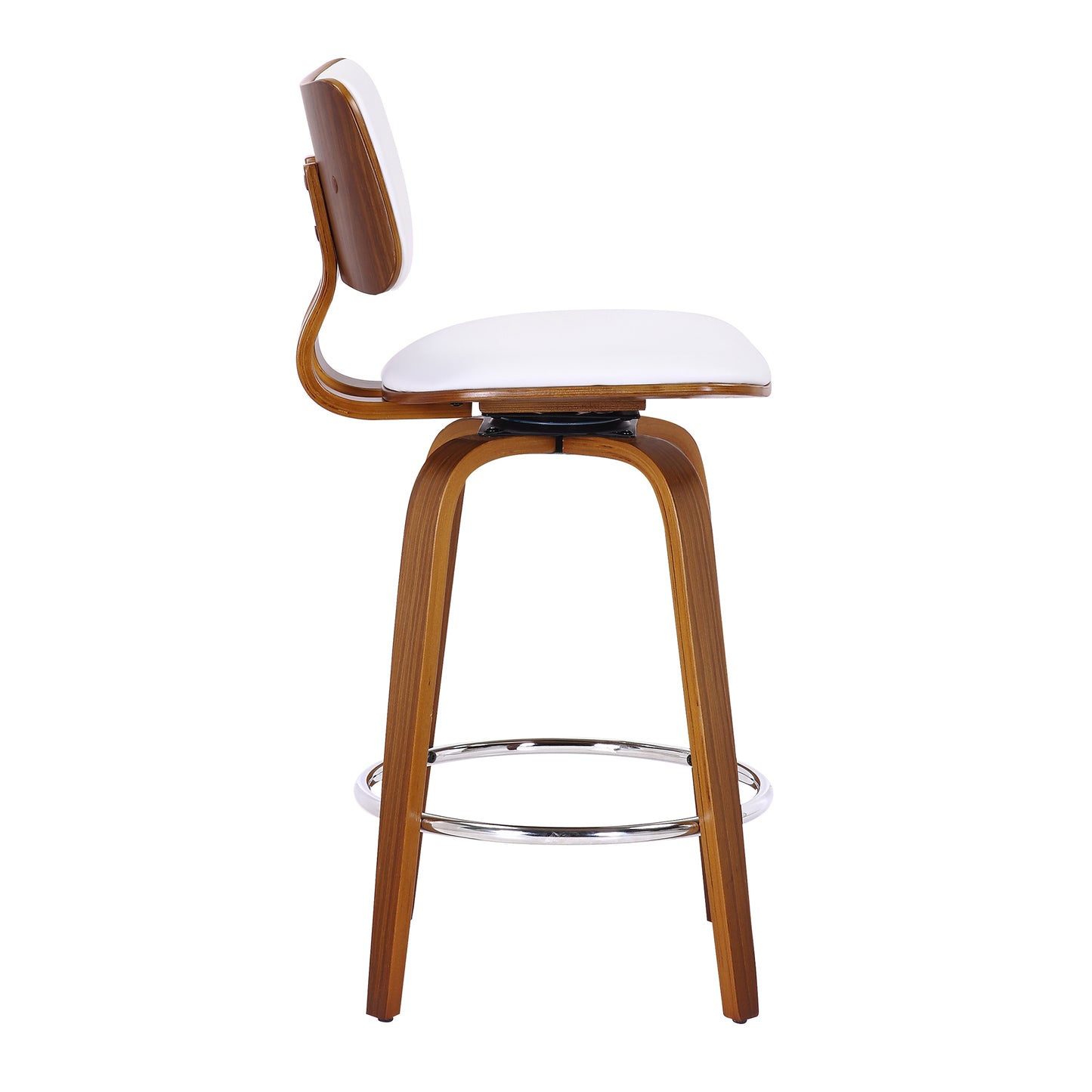 Zuni 26" Counter Stool with Swivel in White Faux Leather and Walnut