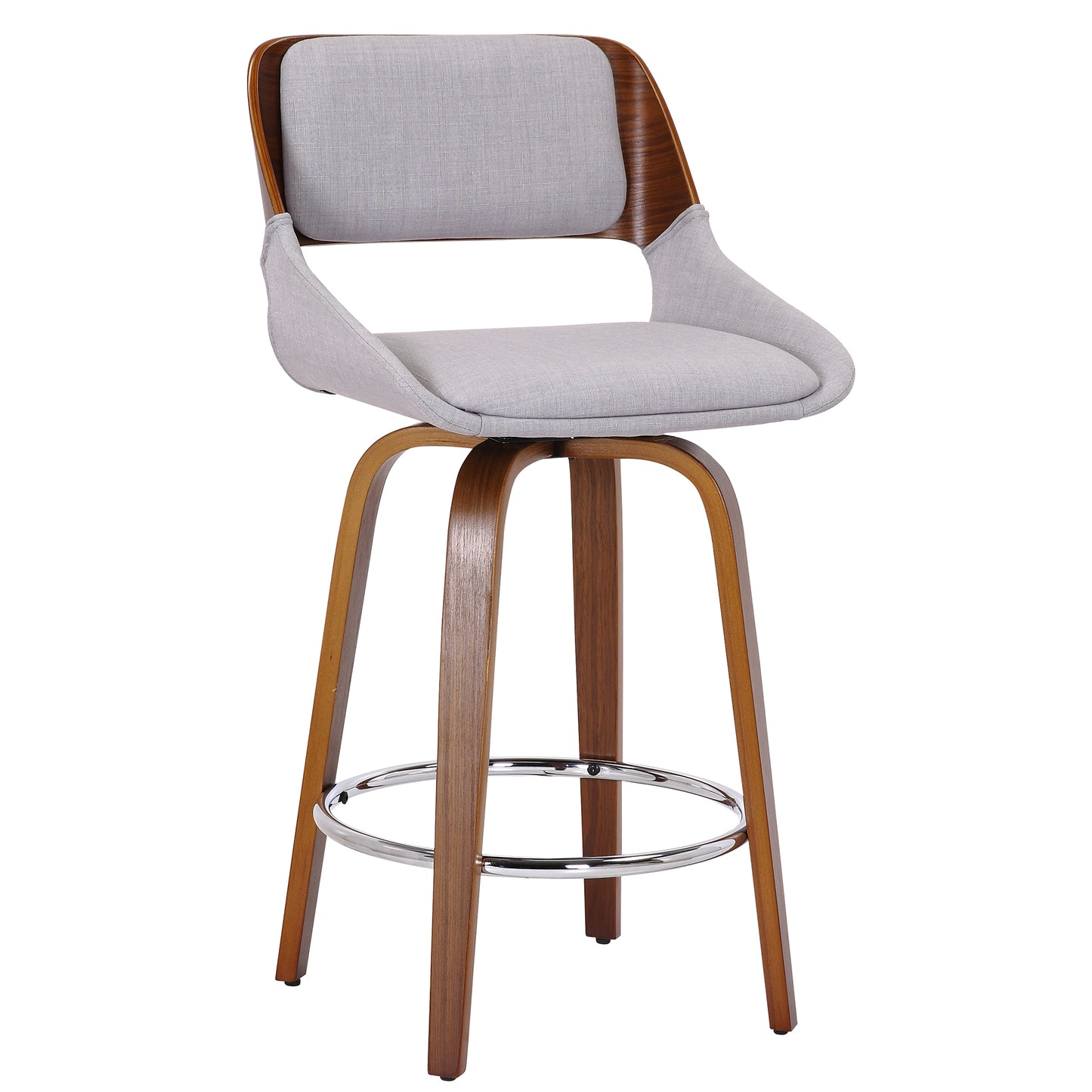 Hudson 26" Counter Stool with Swivel in Grey Fabric and Walnut