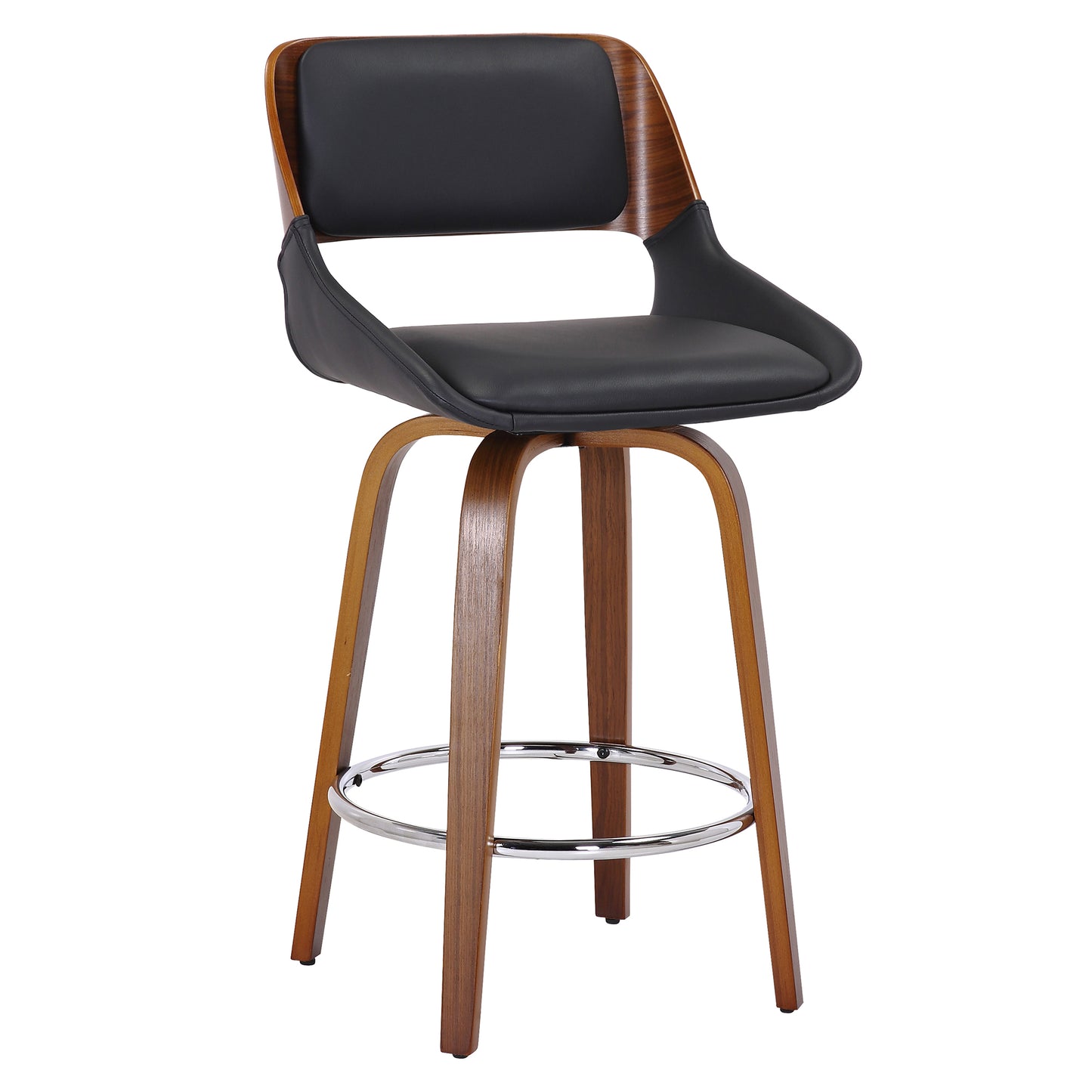 Hudson 26" Counter Stool with Swivel in Black Faux Leather and Walnut (1 PC)